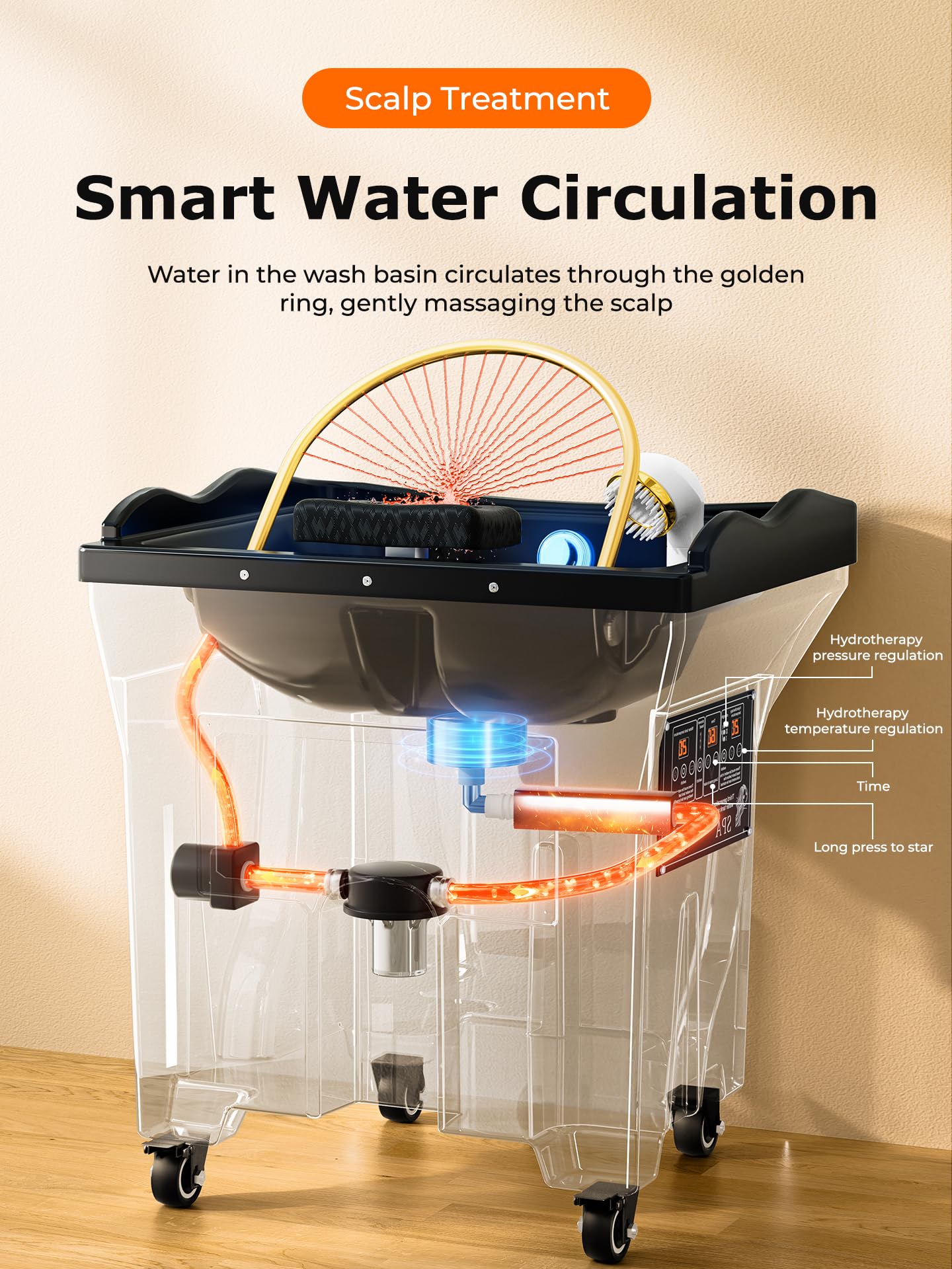 Head Spa Equipment with Water Circulation & Steam/Light Therapy, Touch Panel Control - Ideal for Spas, Beauty Salons & Barbershops - Constant Temperature Deep Cleansing Care