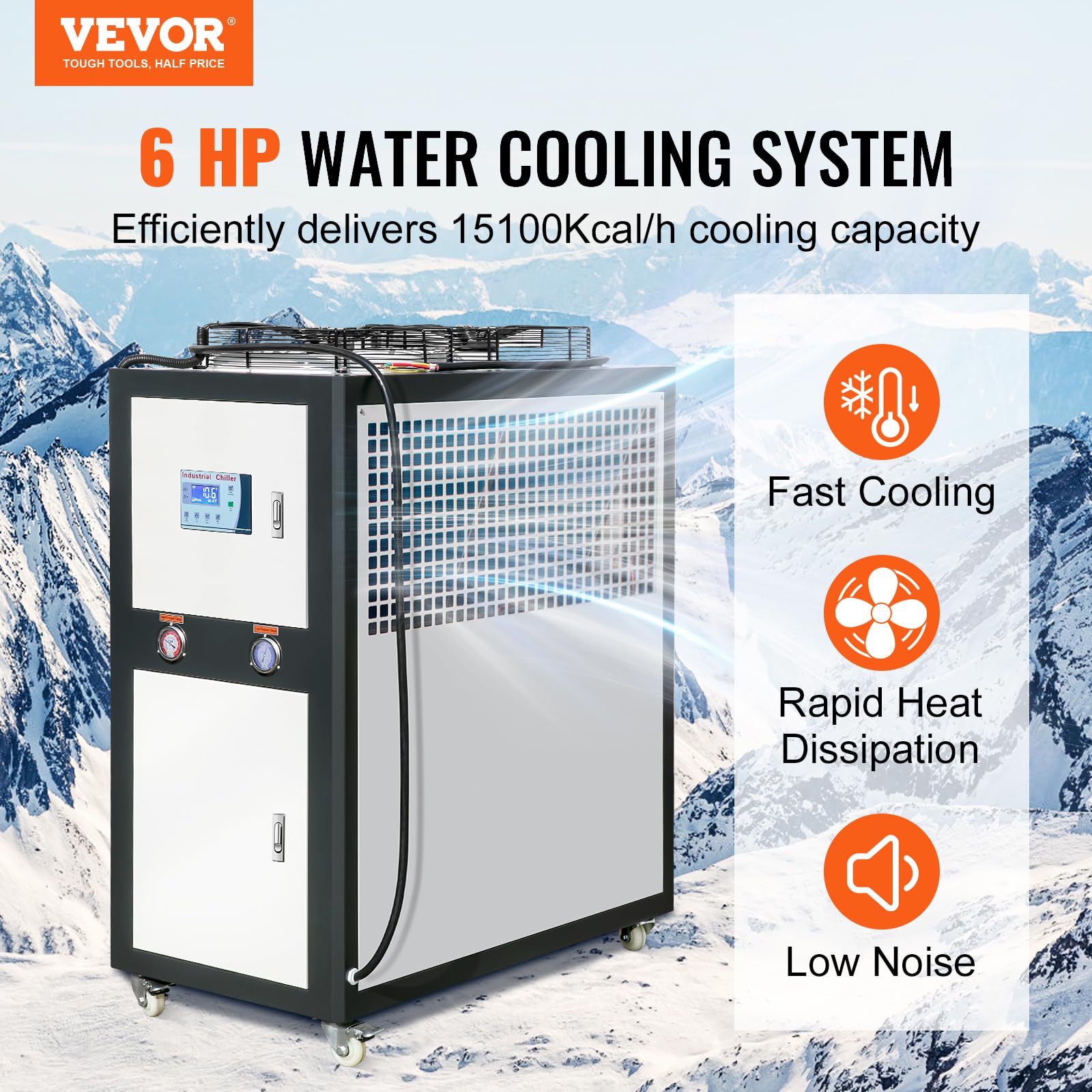 VEVOR Water Chiller 60L Capacity, Industrial Chiller 9.4Hp, Air-Cooled Water Chiller, Finned Condenser, w/Micro-Computer Control, Stainless Steel Water Tank Chiller Machine for Cooling Water