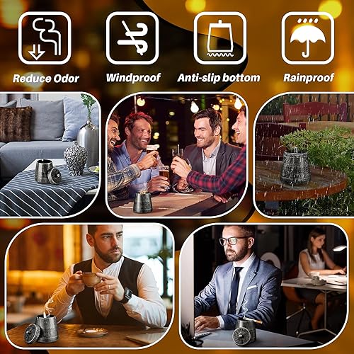 Miniatura 6 de Cenicero para cigarrillos al aire libre, cenicero al aire libre con tapa para cigarrillos, cenicero de metal, inodoro, resistente al viento, sin