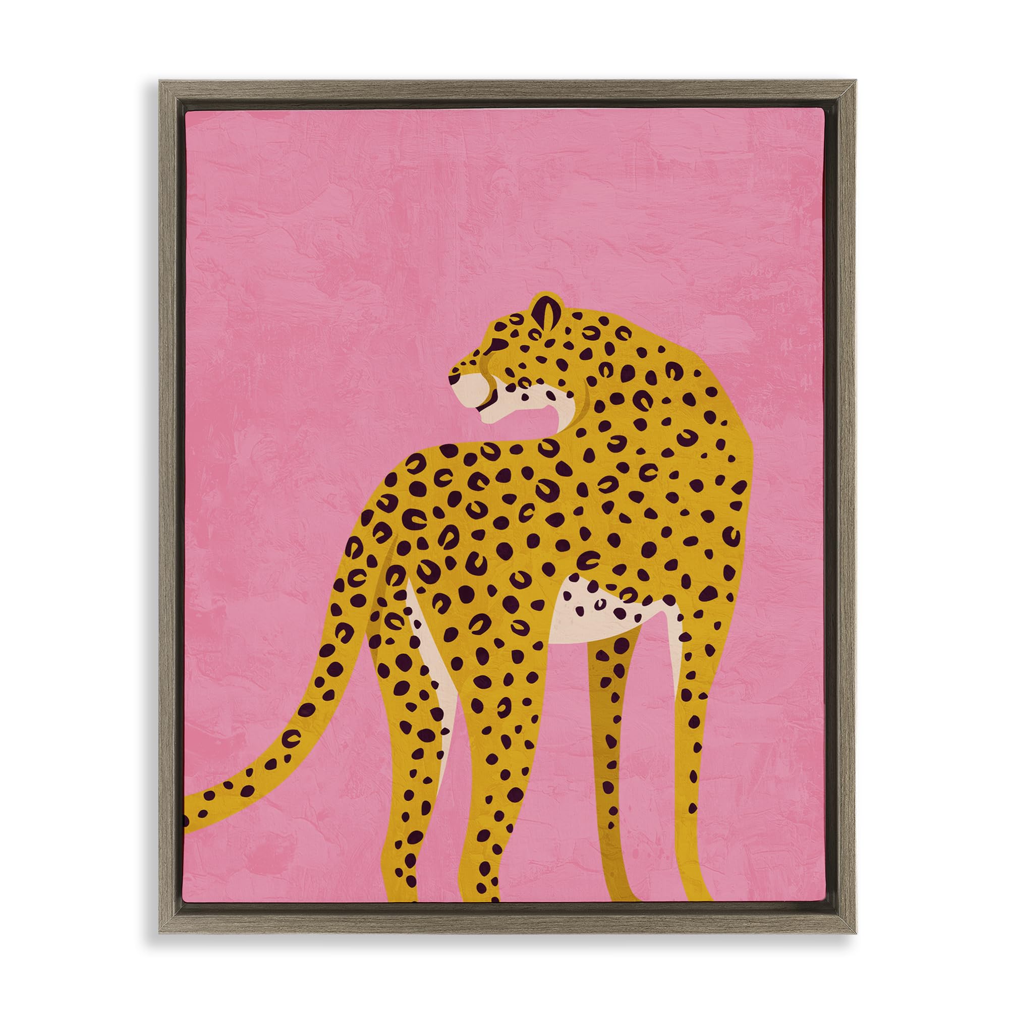 Stupell Industries Montalcino Elm (Textured) 'Leopard On Pink Serenade', Floating Frame Canvas Art, Brown, 17 X 21 Inches, Easy To Hang And Sturdy, Made In Usa, By Kim Allen