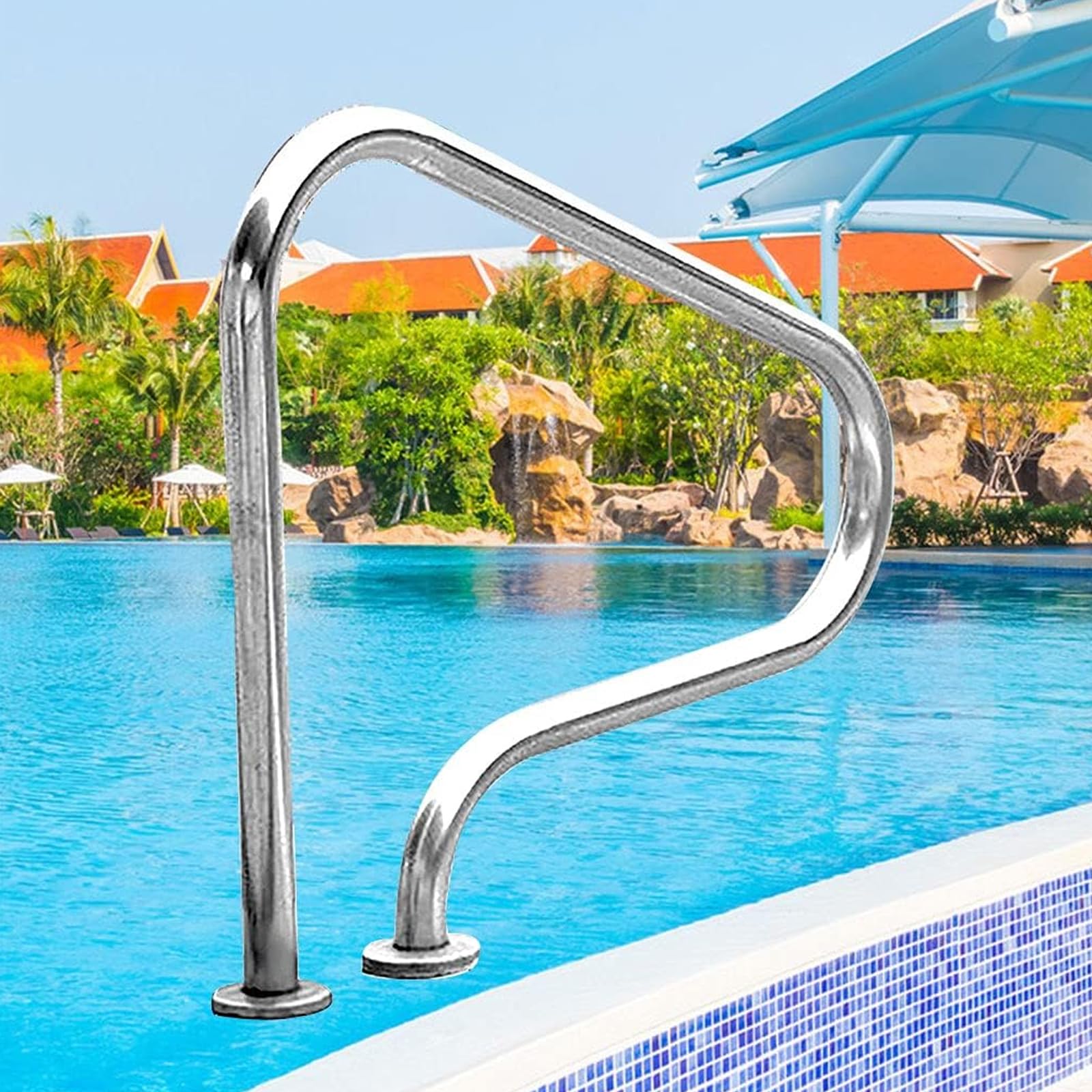 WMYWBYT Pool Handrail Pool Handrail, Swimming Pool Safety Stair Rail, Stainless Steel Stair Pool Hand Rail, for Swimming Pool Sloped Entry Spa Water Park