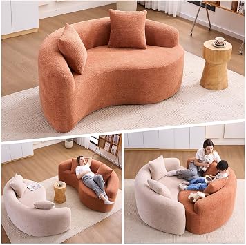 67" Tai Chi Curved Loveseat with Round Armrest, Cloud Boneless Curved Sofa for Living Room Bedroom Small Space, Compression Couch in a Box, Chenille, Zen Meditation, No Assembly Coral