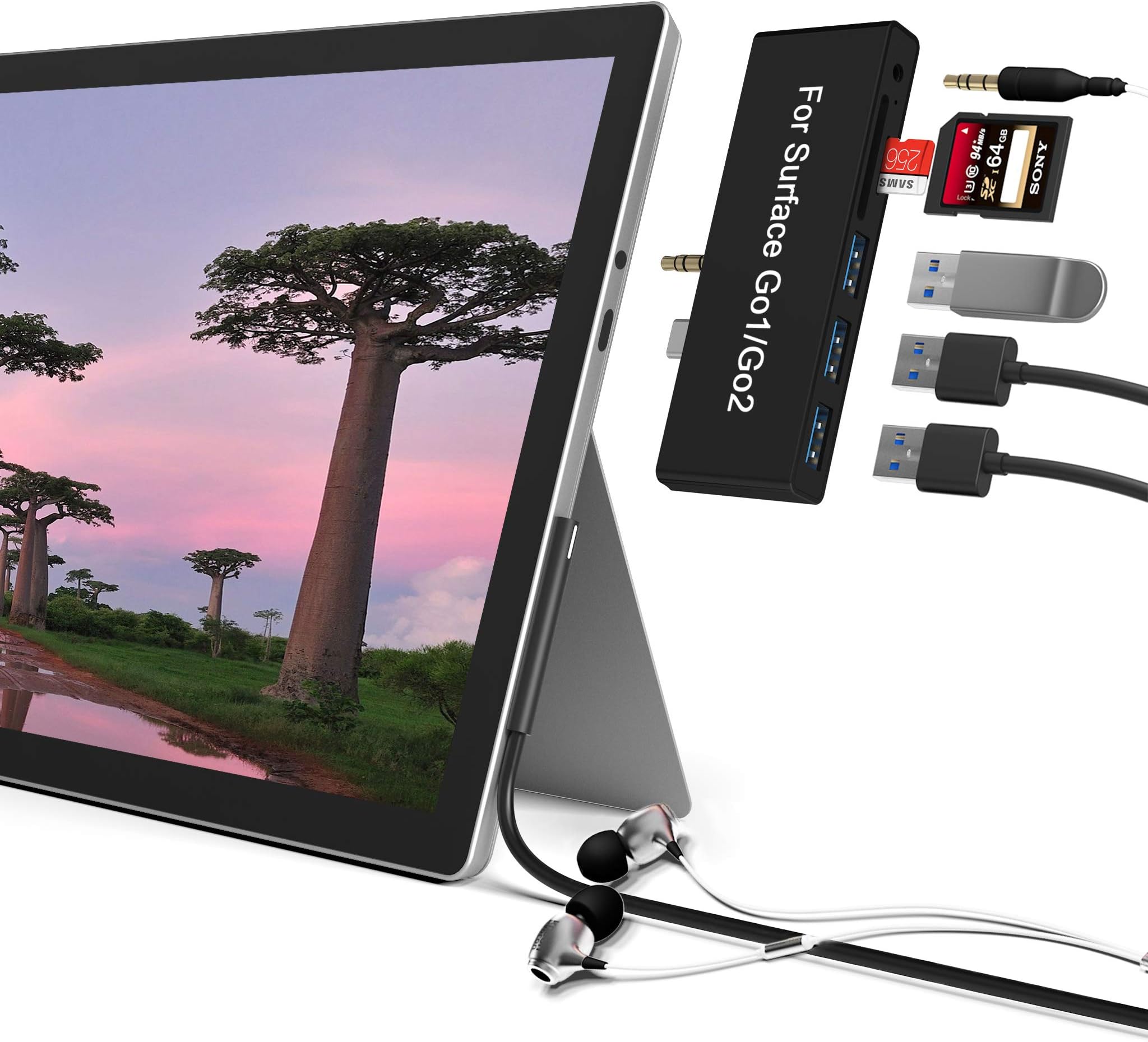 Surface Go Docking Station - USB C Hub with 6-in-2 Ports, 3.5mm Audio, SD/TF Card Reader