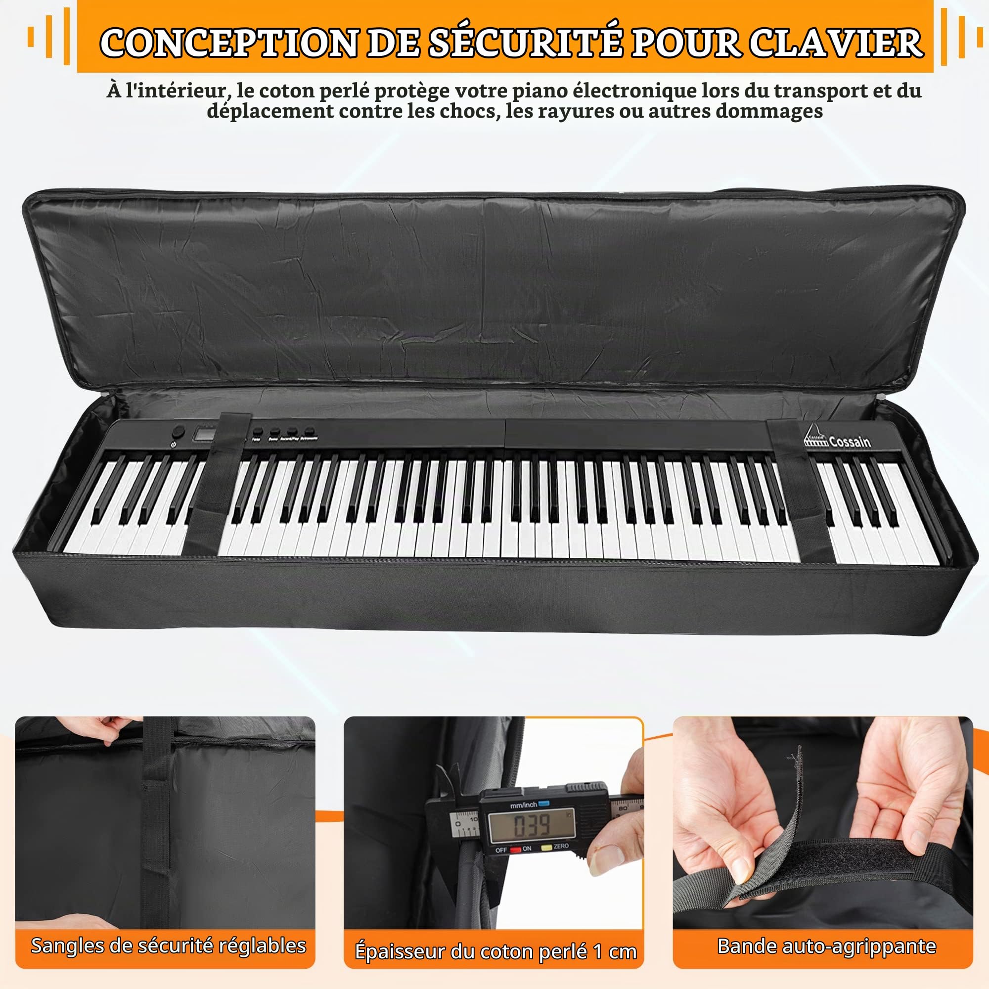 AKOZLIN Étui pour Clavier de Piano électrique,88 Touches(137×18×34cm) | Équipé d'une poignée de transport et de poches extérieures,Convient pour clavier numérique 88 touches