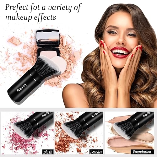 Miniatura 10 de Brocha de maquillaje Kabuki para la cara, retráctil, cepillo Kabuki de viaje, portátil, impecable para base, rubor en polvo, bronceador, pulido,