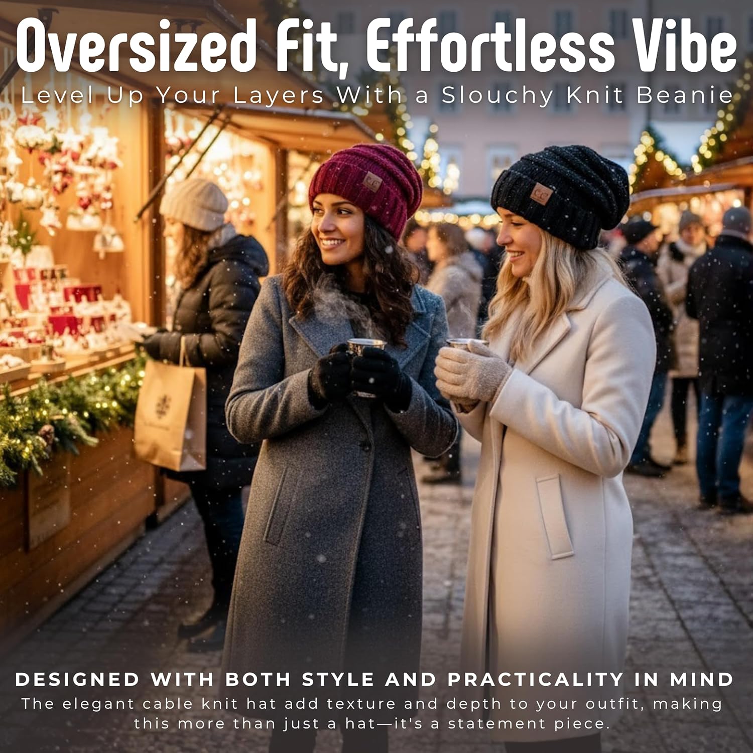 Funky Junque Slouchy Beanie for Women Winter Hat Warm Slouch Oversized Soft Chunky Cable Knit Beanies for Cold Weather - Image 3