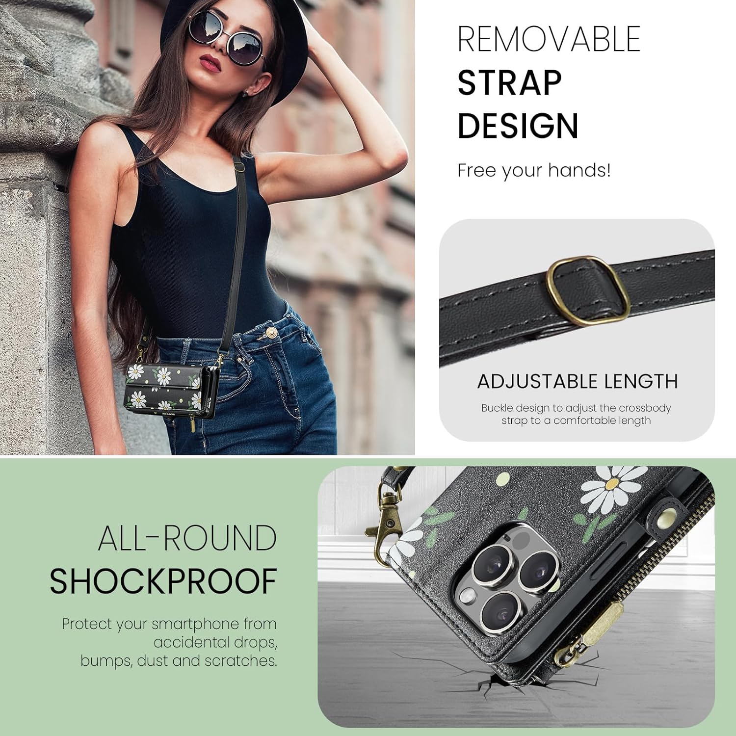 for iPhone 16 Pro Max Case Wallet with RFID Blocking Card Holder Colored Drawing PU Leather Magnetic Snap Flip Zipper Strap Wallet Phone Case Fit for iPhone 16 Pro Max,Daisy - Image 6