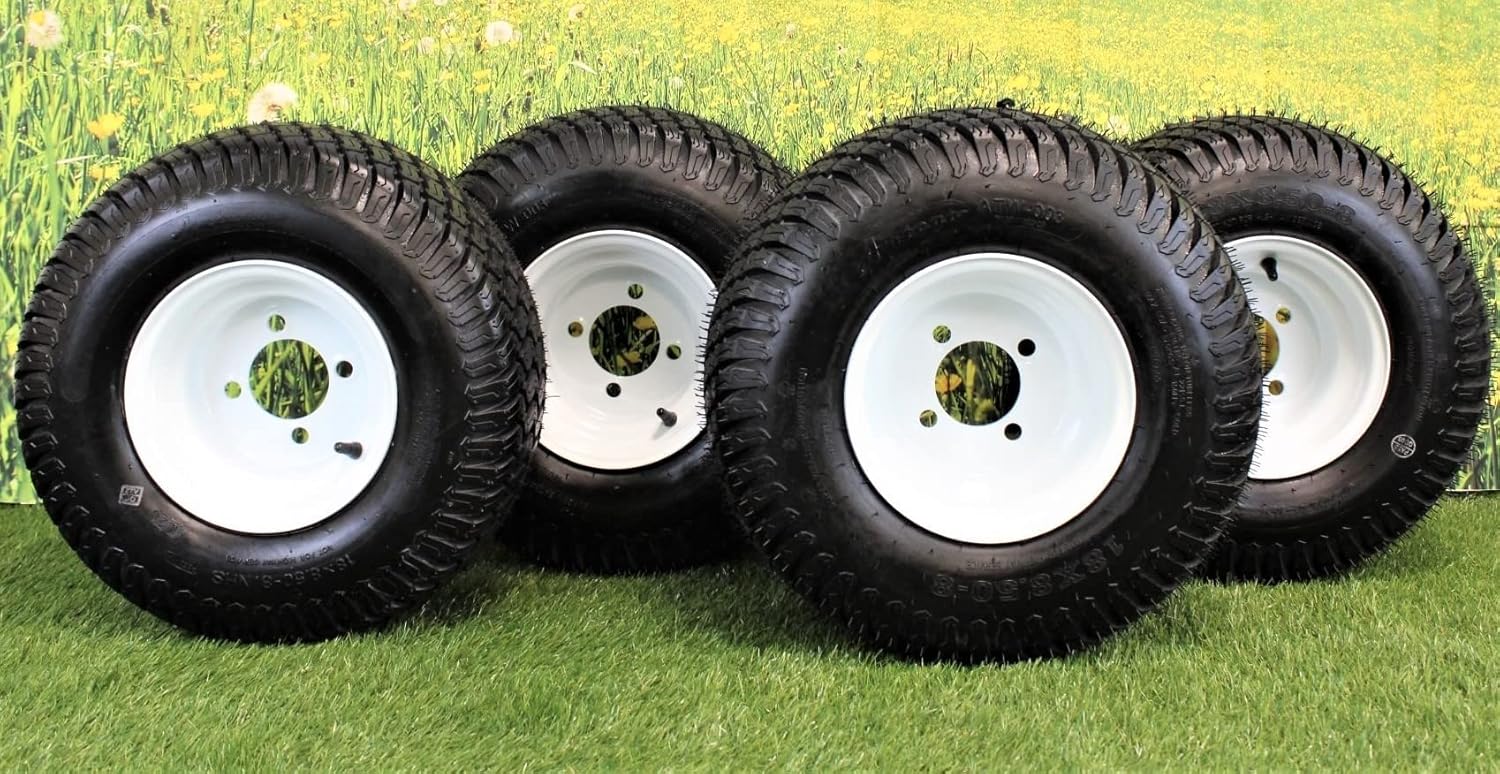 8" WHITE STEEL GOLF CART WHEELS AND 18X8.50-8" 4 PLY TURF TIRES ATW-003- (SET OF 4)