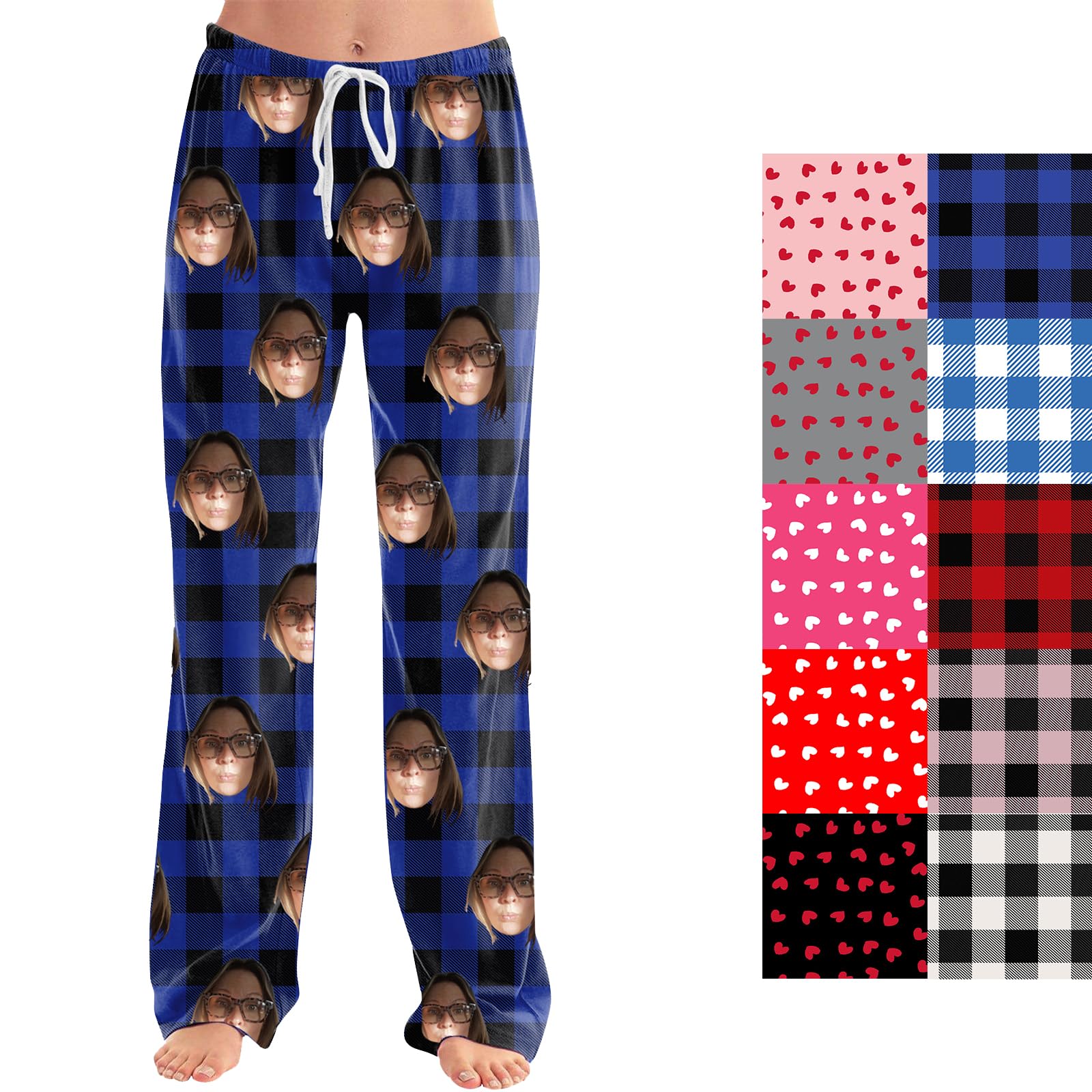ADHOWBEW Custom Pajamas Pants Plaid Personalized Funny PJ Pants Design Pajama for Women with Face Dog Pet