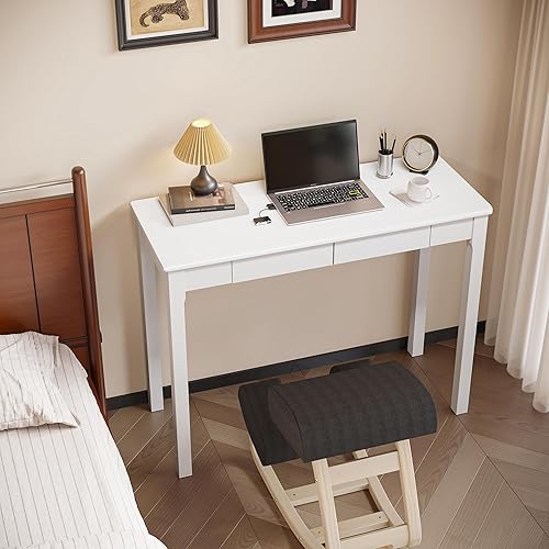 Miniatura 5 de Escritorio de madera maciza con cajones, escritorios estrechos de 39 x 16 pulgadas, escritorios modernos de mediados de siglo, mesa de estudio de