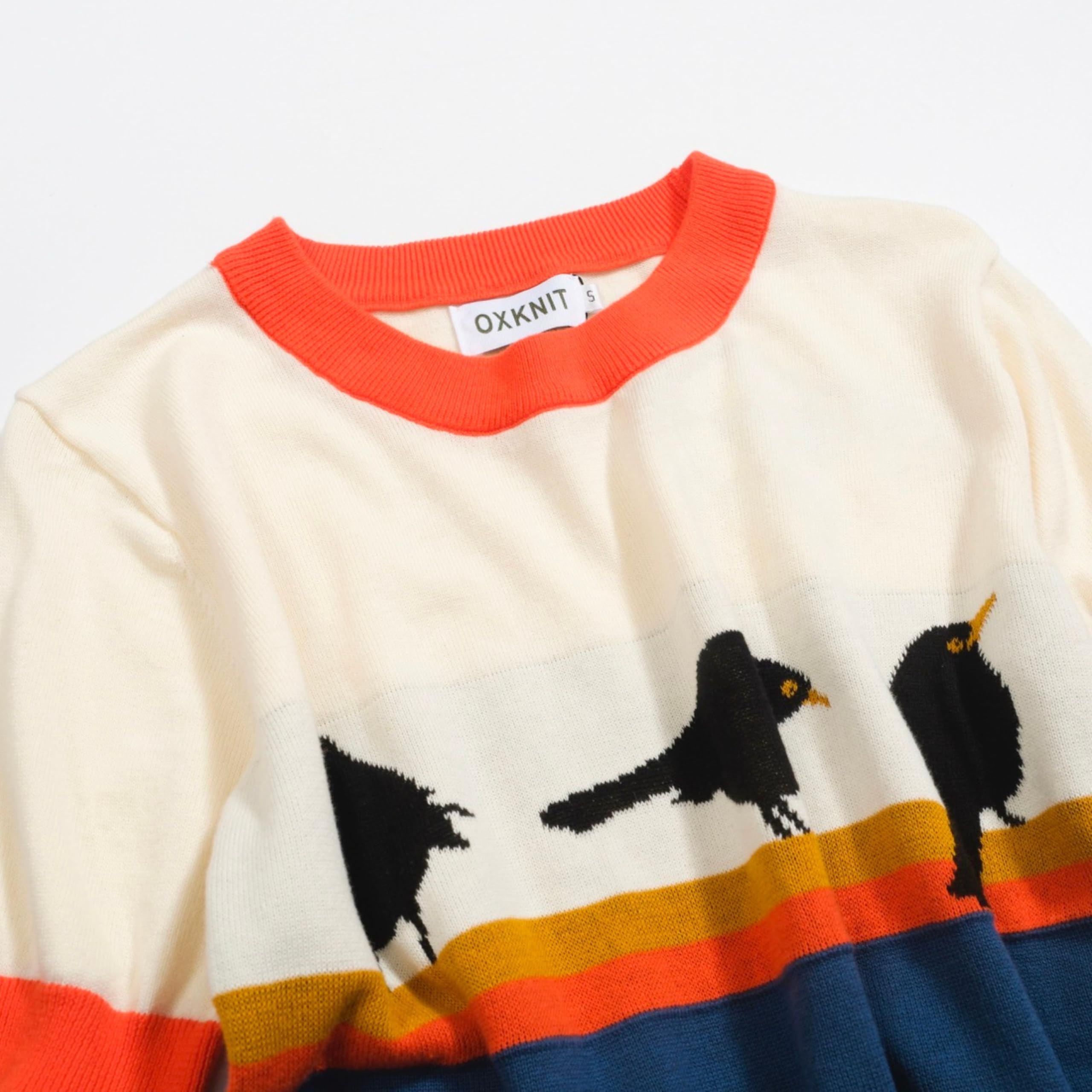 OXKNIT Camiseta de manga corta para mujer, color a juego, diseño de pájaro dulce a rayas de punto de algodón