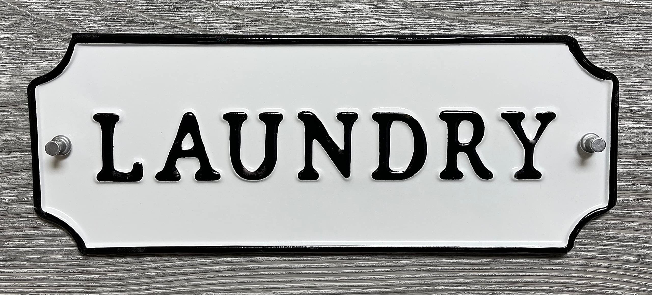 Silvercloud Trading Co. Rustic Single Sided LAUNDRY Embossed Black on White Enamel Metal Door or Wall Sign 11.25" wide X 4.25" tall - Wall Decor - Room Label