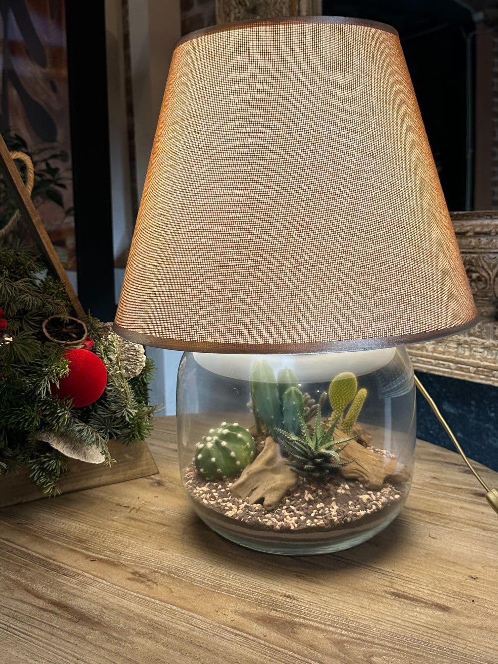 Kit Terrarium Lamparium Grande con Piante Grasse | Vaso in Vetro Ø23,5 cm con Paralume Incluso | Include Substrati, Accessori e Terrario Fai-da-Te