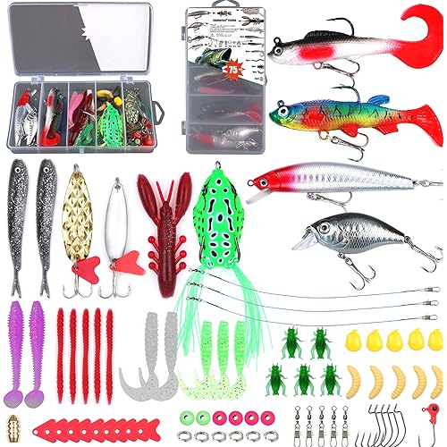 𝗘𝗫𝗔𝗨𝗥𝗔𝗙𝗘𝗟𝗜𝗦 Fishing Gear Fishing Lures Kit for Freshwater/Saltwater,Bass Trout Salmon Fishingtackle Box Spoon Lures Crankbaits Soft Plastic Worms Jigging Hooks