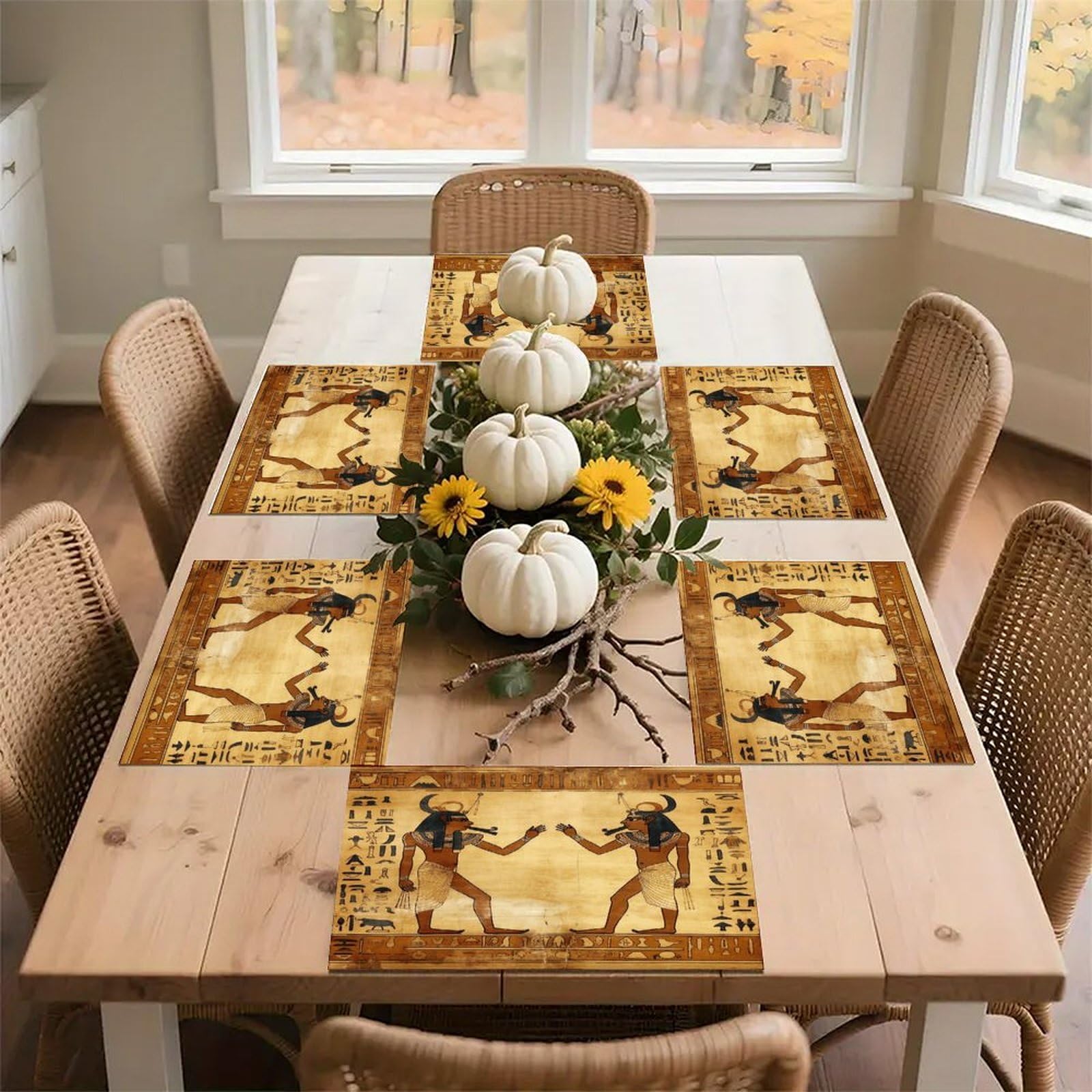 Ancient Egyptian Placemats Non-Slip Heat Resistant Table Mats Flax Washable Cloth Place Mats Easy to Clean Premium Placemat for Kitchen Dining Table Decor Party Outdoor