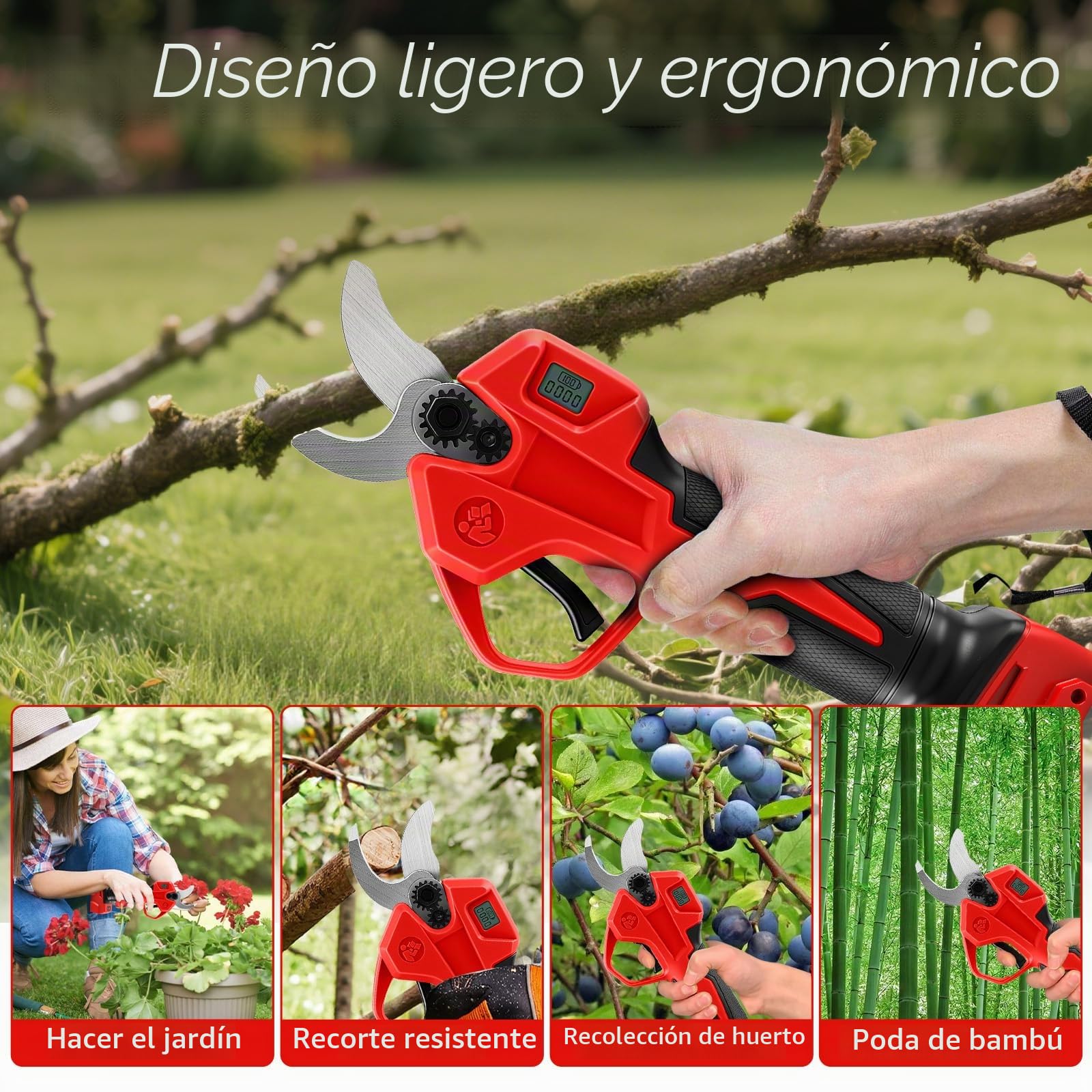 Tijeras de podar con batería profesional compatible con Milwaukee 18 V batería eléctrica con pantalla LCD de 30 mm de diámetro máximo de corte para ramas, arbustos y troncos (sin batería)
