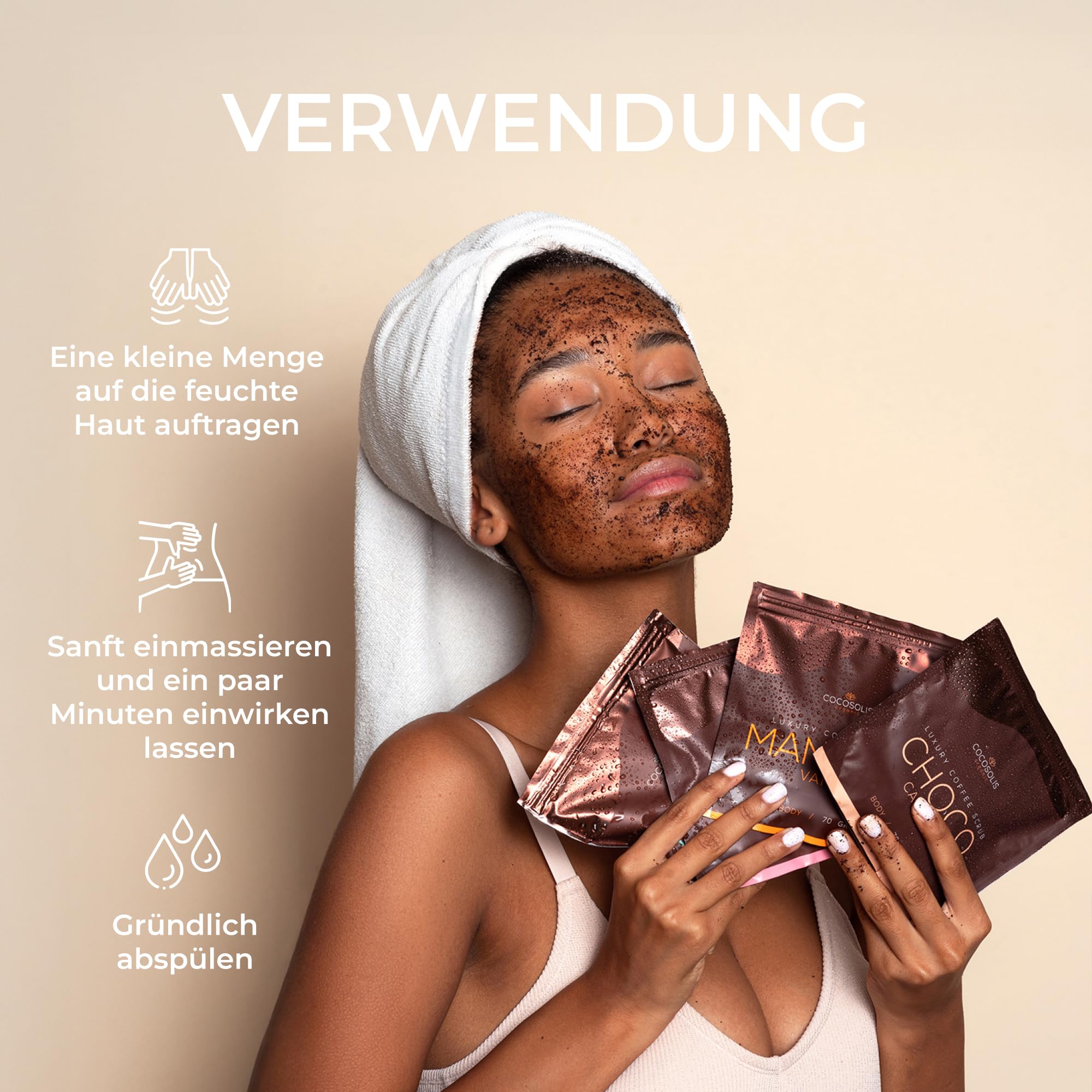 COCOSOLIS SCRUB Kaffee-Body Scrub-Set - ätherische Öle - Das perfekte luxuriöse Geschenkset Frauen - 3 x Peeling Körper und 1 x Peeling Gesicht (280 gr)