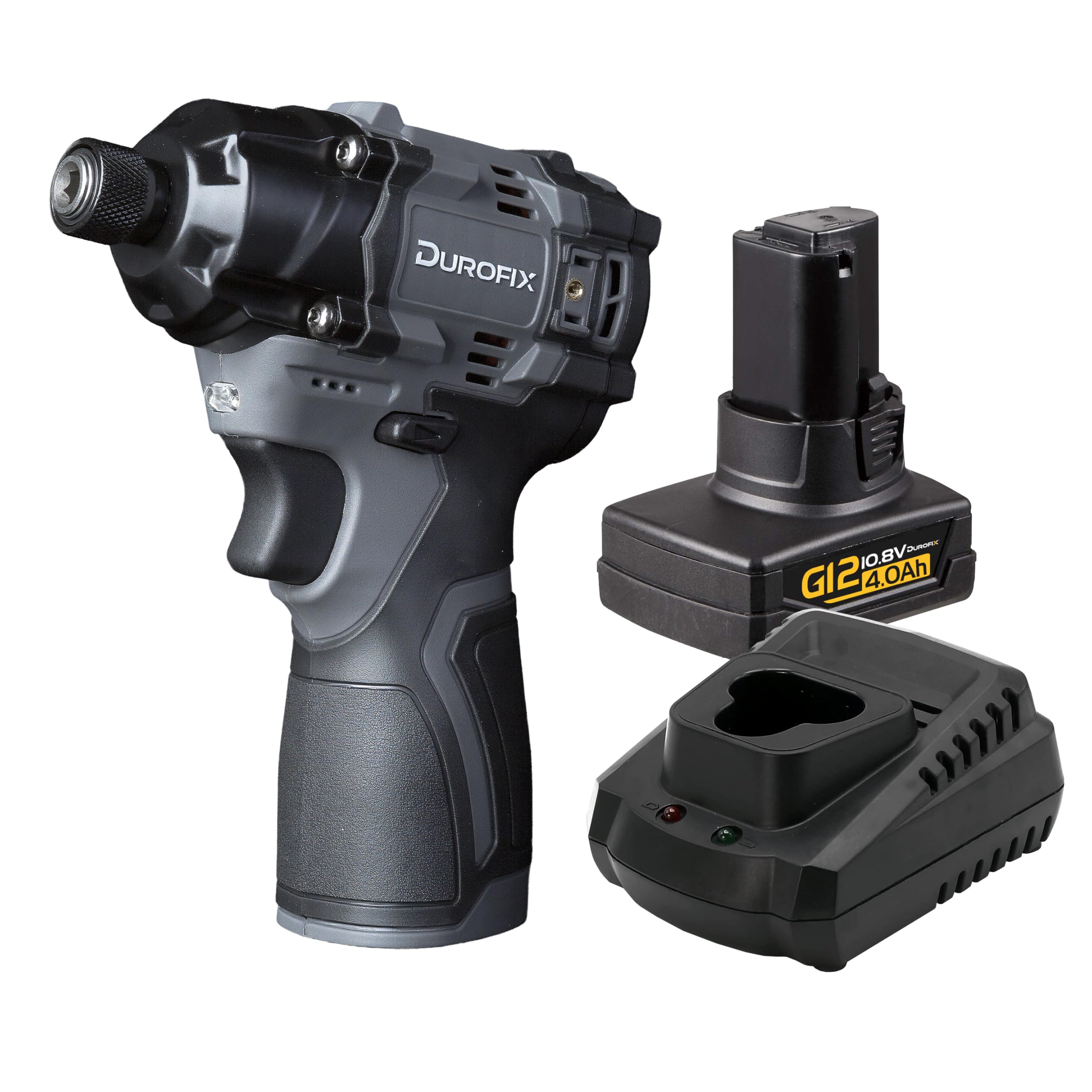 Durofix G12 Sub Compact Impact Driver 1/4" Hex, Brushless Cordless 170Nm Max Torque, 3300RPM, Tool Kit with 1x 4.0Ah Battery and Charger | RI12185-PM