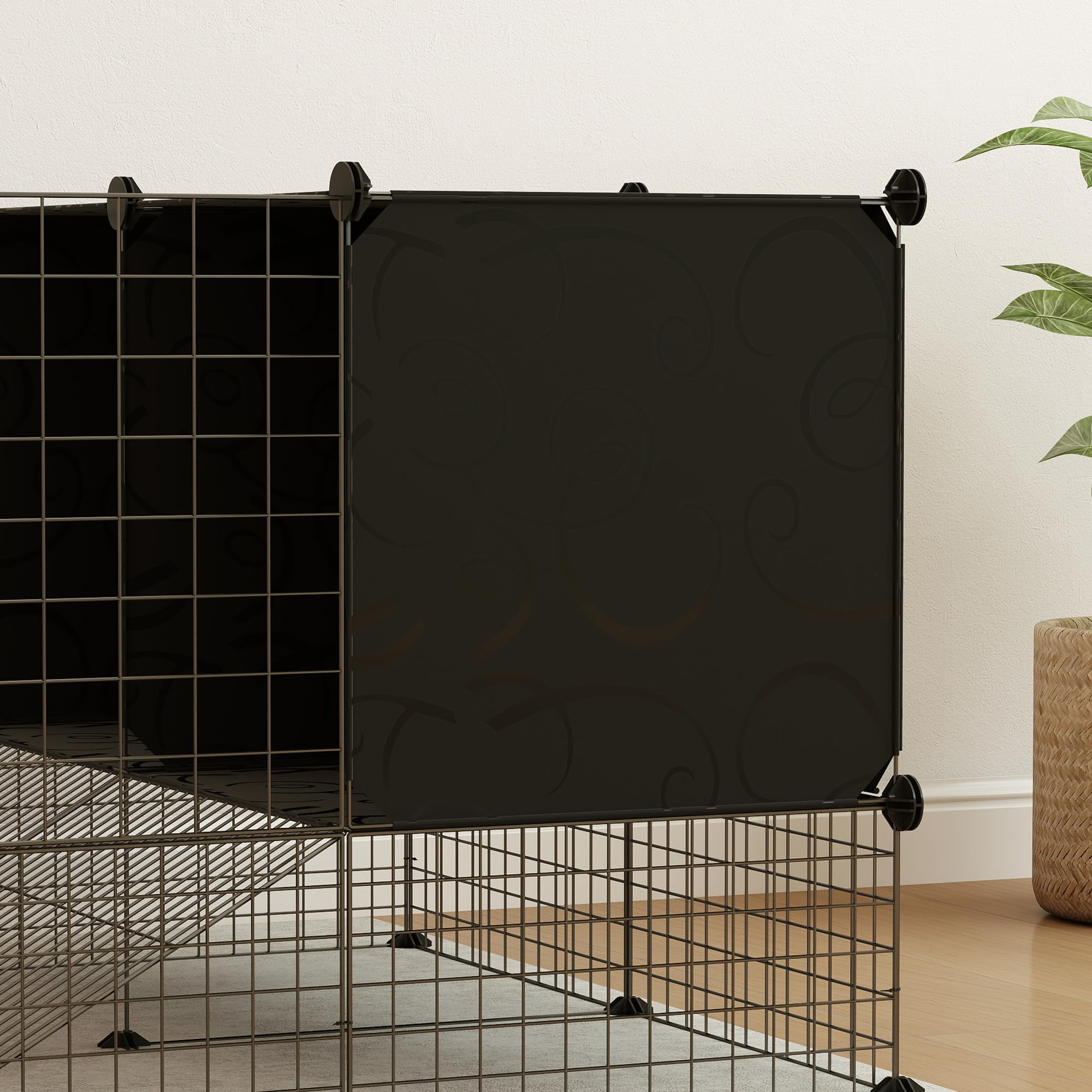 PawHut Enclos pour Petits Animaux, Cage à Lapin modulable, 31 Panneaux avec niches surélevées, Parc clôture pour Animaux domestiques intérieur pour cochons d'Inde, Lapins, hérissons, en Acier, Noir
