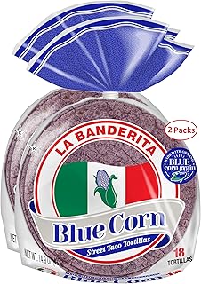 La Banderita Organic Blue Corn Tortillas - 2 Pack, Street Taco Size 5" Diameter, 14.9 oz Per Pack, 18 Count (Total 36 Tortillas) Zero Trans Fat, Gluten Free, Zero Sugar
