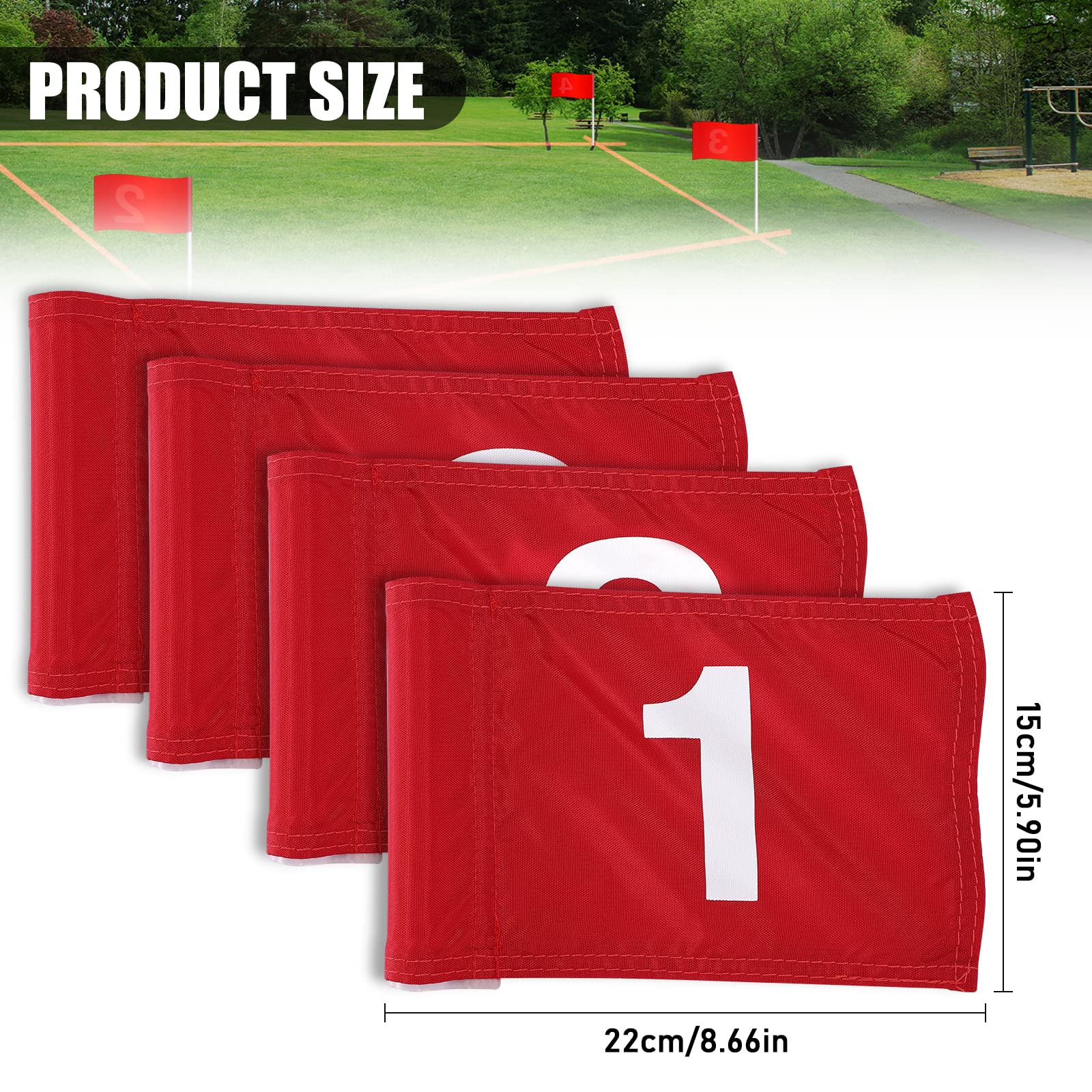 TOBWOLF 4PCS 15x22cm / 5.9x8.7in Golf Flags with Tube Inserted, Portable 420D Nylon Putting Green Golf Flag, Practice Golf Target Flag Training Numbered Putting Golf Pin Flag for Yard Indoor Outdoor