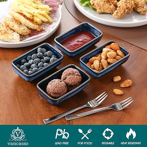 Miniatura 3 de vancasso Stern - Tazones de inmersión de 6 onzas, plato de cerámica para salsa de soja de 4.5 pulgadas, platos laterales rectangulares, platos
