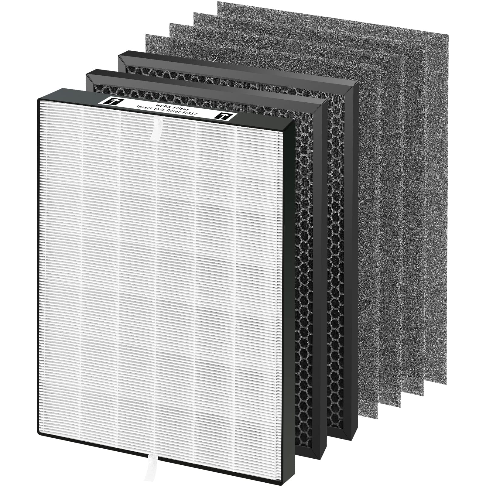 Filter Replacement for Air Doctor 3000 AD3000 AD3000m AD3000Pro 3-in-1 Home Air Puri-fier Set, 1 Pc True Hepa Filter, 2 Pc Activated Carbon Filter and 4 Pc Pre-Filter