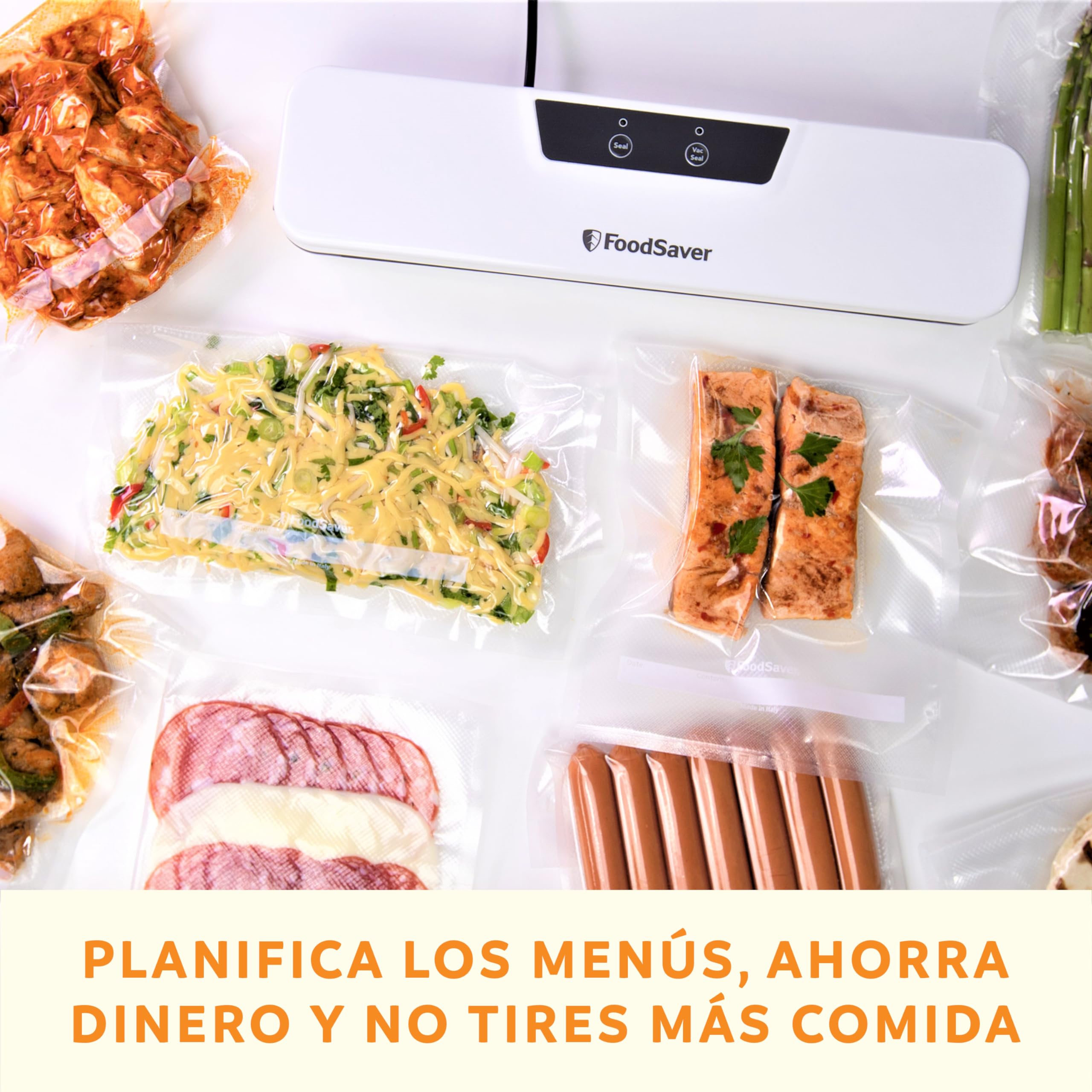 FoodSaver Everyday envasadora al vacío | Mantiene los alimentos frescos hasta 5X más tiempo | Maquina de envasar al vacio con diseño compacto | Con 5 bolsas para envasar al vacío (0,94 l y 3,78 l)