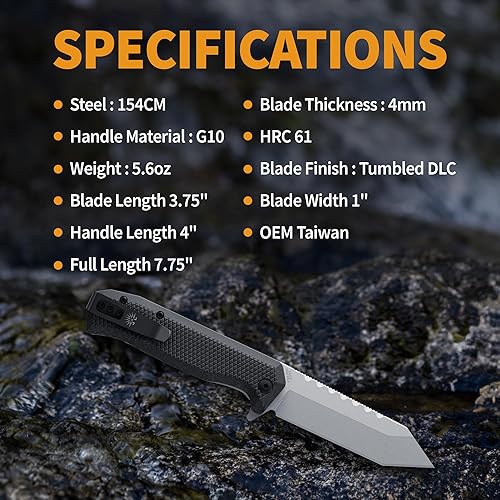 Miniatura 9 de Off-Grid Knives - Viper V2 con hoja Tanto de acero de 60.6 in, escalas Grippy G10, clip de transporte profundo izquierdo o derecho, rodamientos de