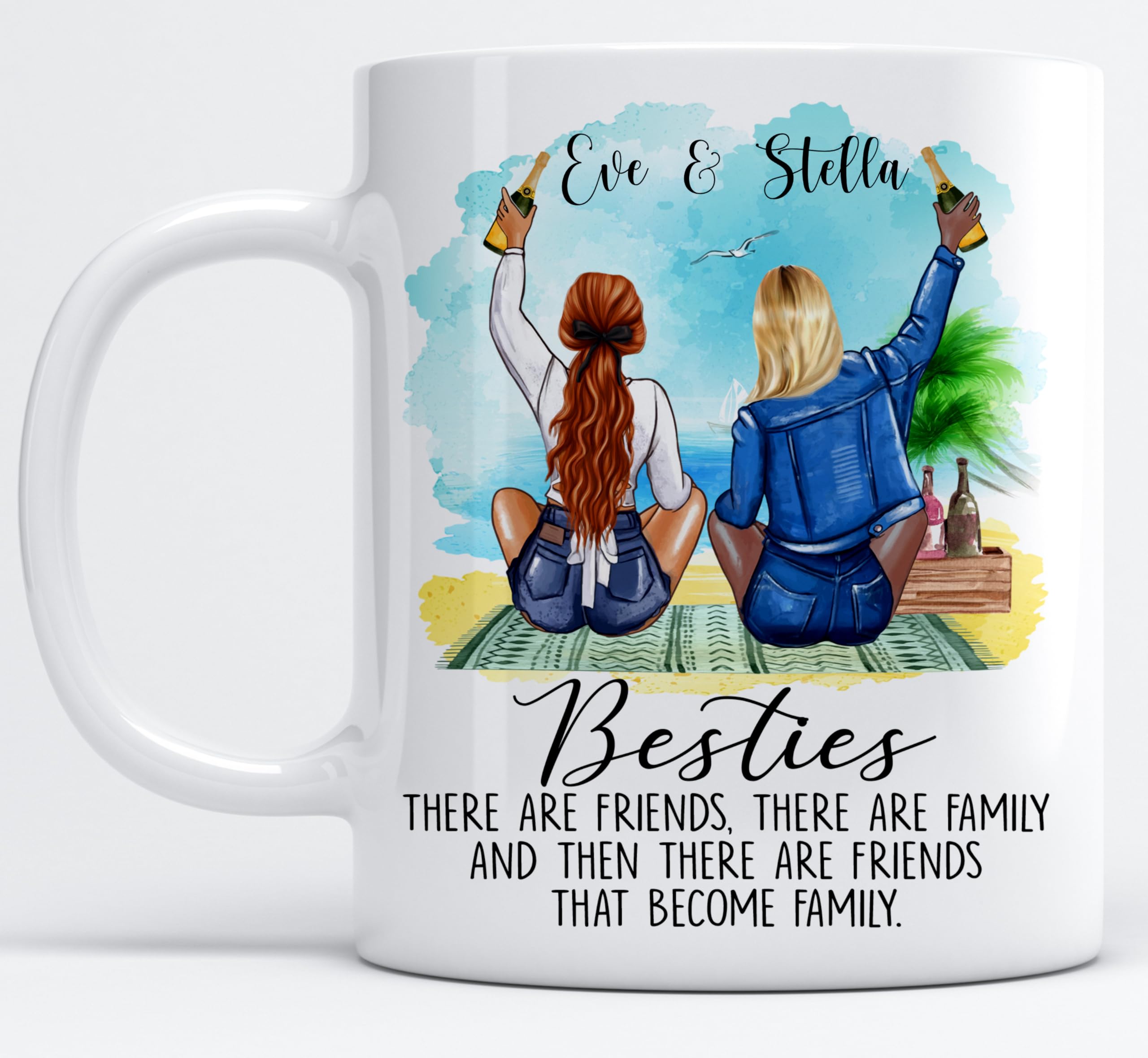 EKAM Personalised Best Friend or Sister Tea Coffee Mug Custom Name Gift - Heartfelt Message & Outfit Choices Best Friendship Gift for Best Friends, BFF Birthday Present Her, Christmas