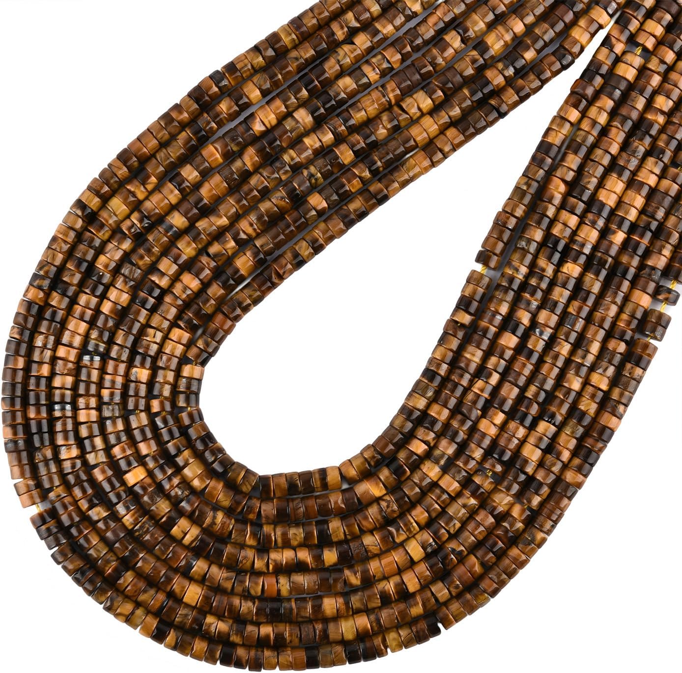 HAAMIIQII 150pcs Natural Yellow Tiger Eye Spacer Beads, Loose Semi Precious Flat Round Gemstone Heishi Disc Stone Beads for Beading Jewelry Making 4mmx2mm 15"/Strand - Image 2