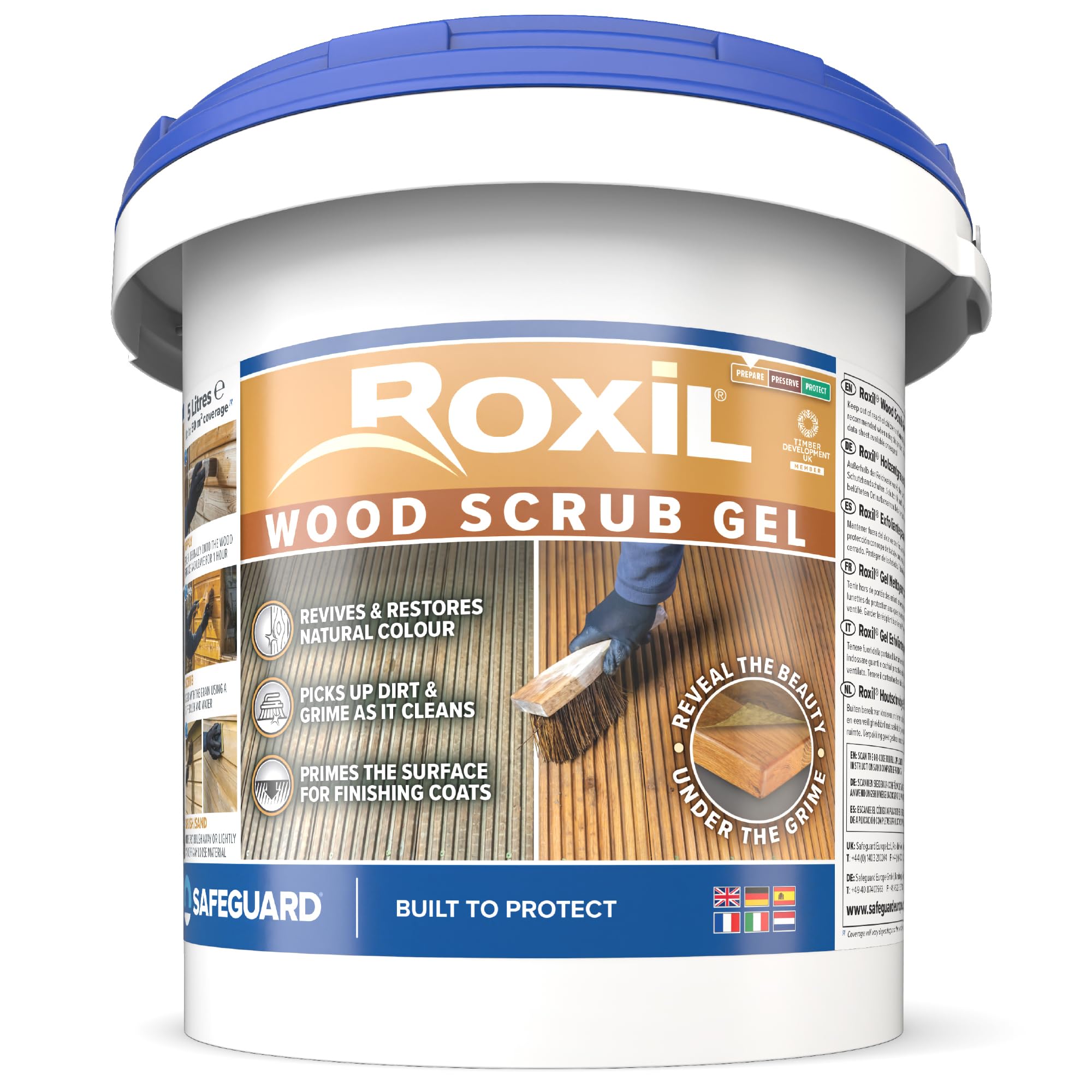Roxil Holzentgrauer Gel – Entgrauer, Oxalsäure Holzreiniger zum Auffrischen von vergrautem Holz. Entfernt Patina, Holzentgrauer für Holzterrassen, Gartenmöbel oder Zäune im Außenbereich (5 L)