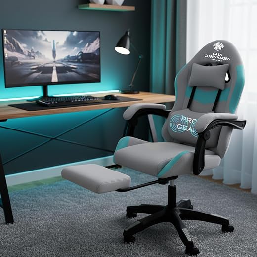 Casa Copenhagen Designed in Denmark, High-Back Fabric Gaming Ergonomic Chair with Advanced Mechanism & Electric Back Massa...