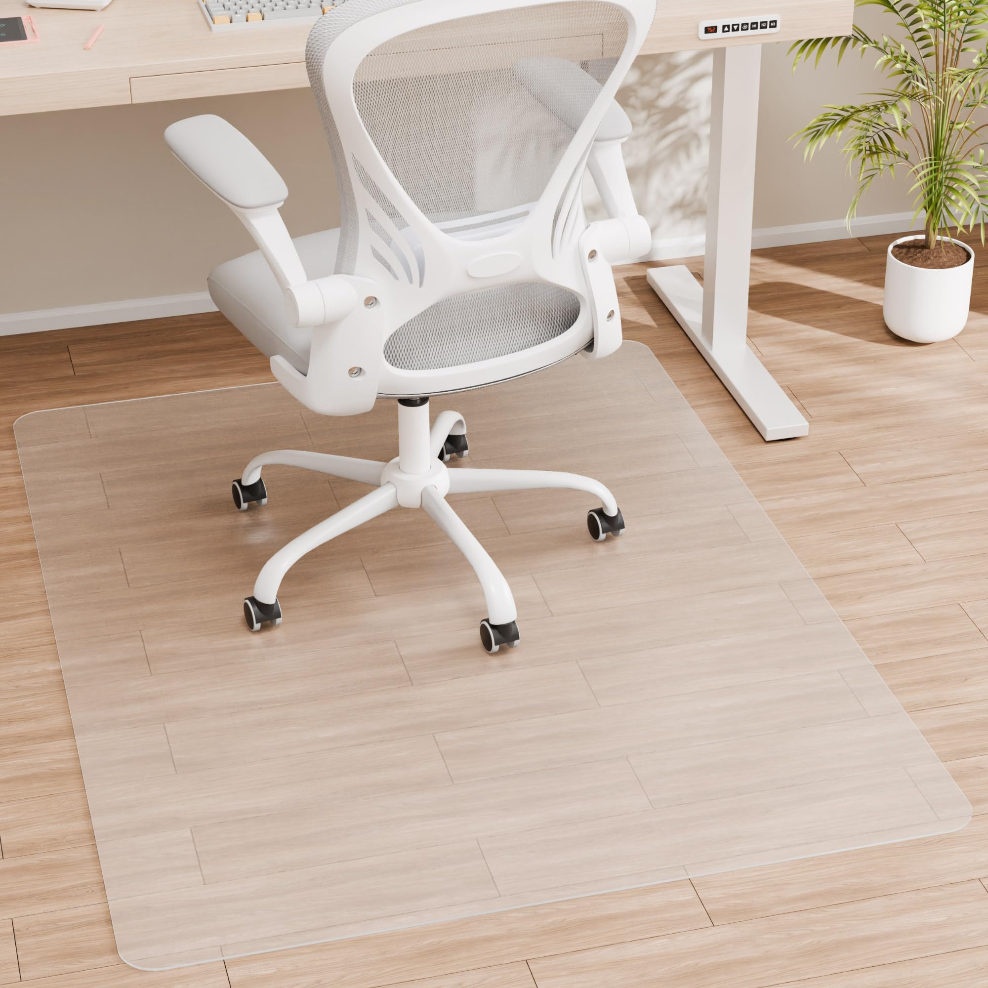 Office Chair Mat for Hardwood Floor, 1/8" Thick 53"x 45" Crystal Clear Hard Floor Chair Mat, Transparent Floor Protector Mat Flat Without Curling