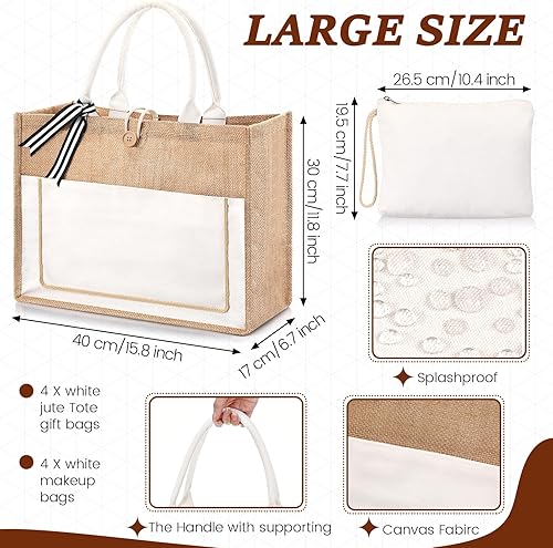Miniatura 2 de Chunful 4 bolsas de arpillera con asa, bolsa de regalo a granel para mujeres, bolsa de playa de lona de boda, bolsa de yute de arpillera, bolsa de
