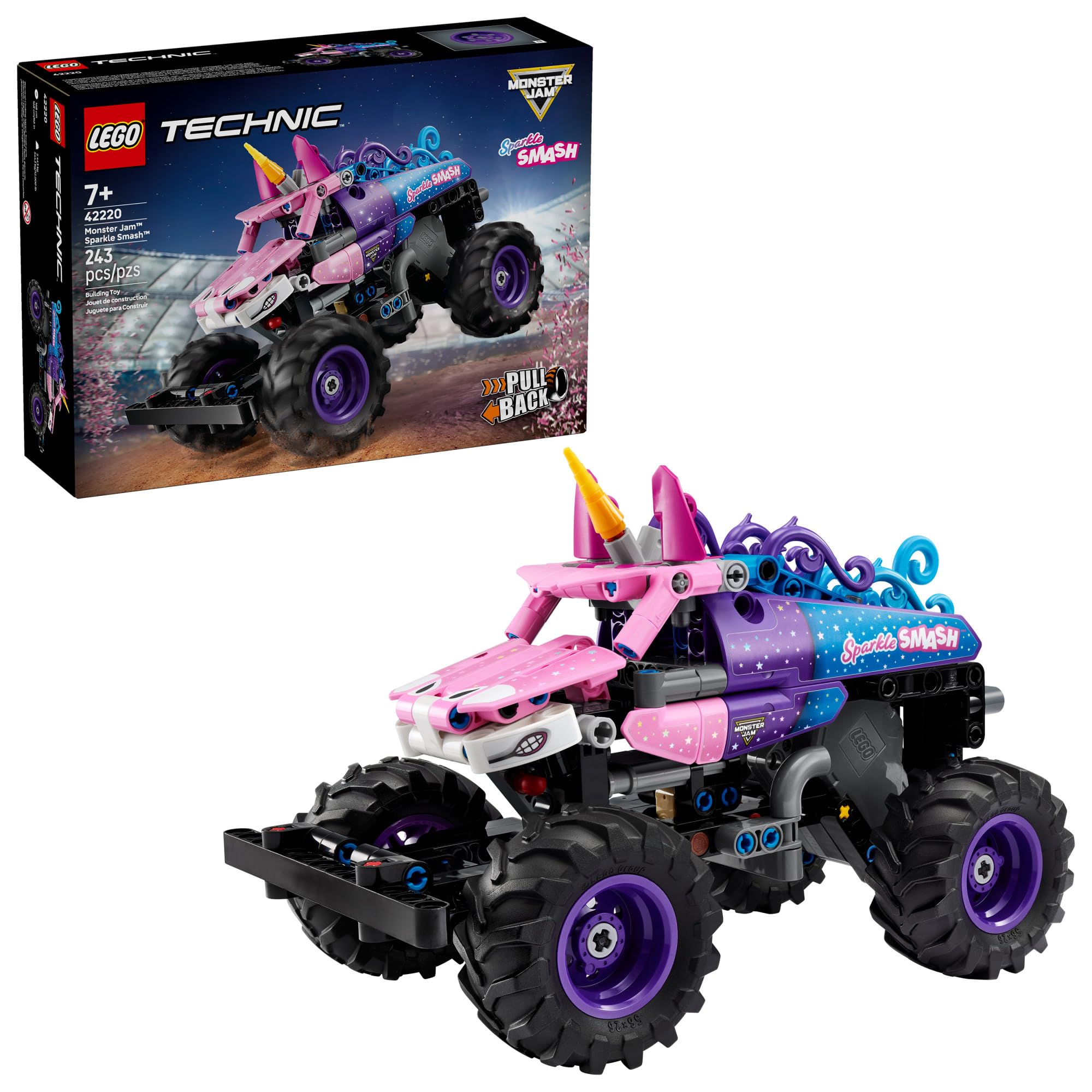 LEGO Technic Monster Jam Sparkle Smash Pull-Back Truck Toy for Boys Girls - Monster Truck Building Toy W