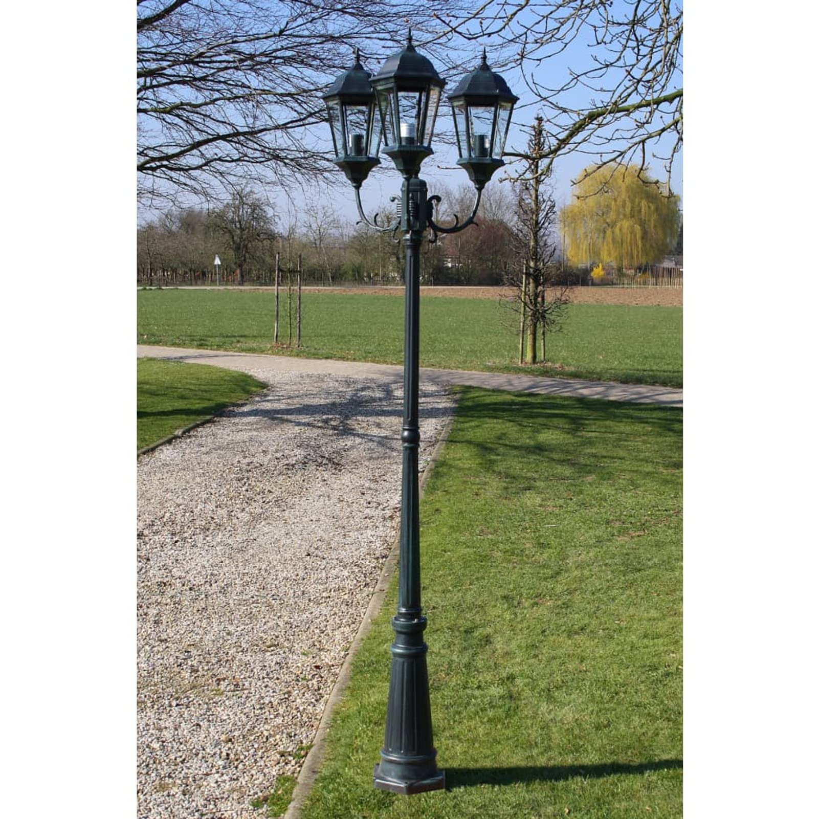Farola de jardín 3 brazos, XIAOGUANG Farolas Exterior Jardin, Farolas Jardin, Lampara De Jardin, 230 cm verde oscuro/negro aluminio