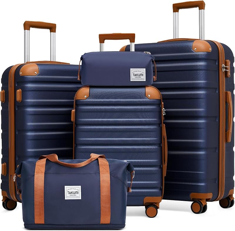 TAKUMI Luggage Sets 5 Piece Lightweight Carry On luggage with Duffel Bag ABS+PC Hardshell Suitcases with YKK zippers Double Spinner Wheels Travel Luggage with TSA Lock(NAVY, 5 PIECE SET) | 360° Smooth Double Spinner Wheels, TSA Lock, YKK Zipper, Durable ABS PC Hardshell, Lightweight, Family Travel, Business Trip