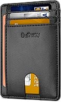 Vista 151 de Buffway - Billetera delgada minimalista de cuero con protección RFID para hombre y mujer Café Lichee