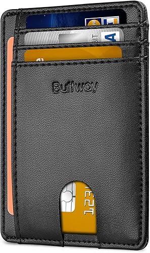 Miniatura 152 de Buffway - Billetera delgada minimalista de cuero con protección RFID para hombre y mujer