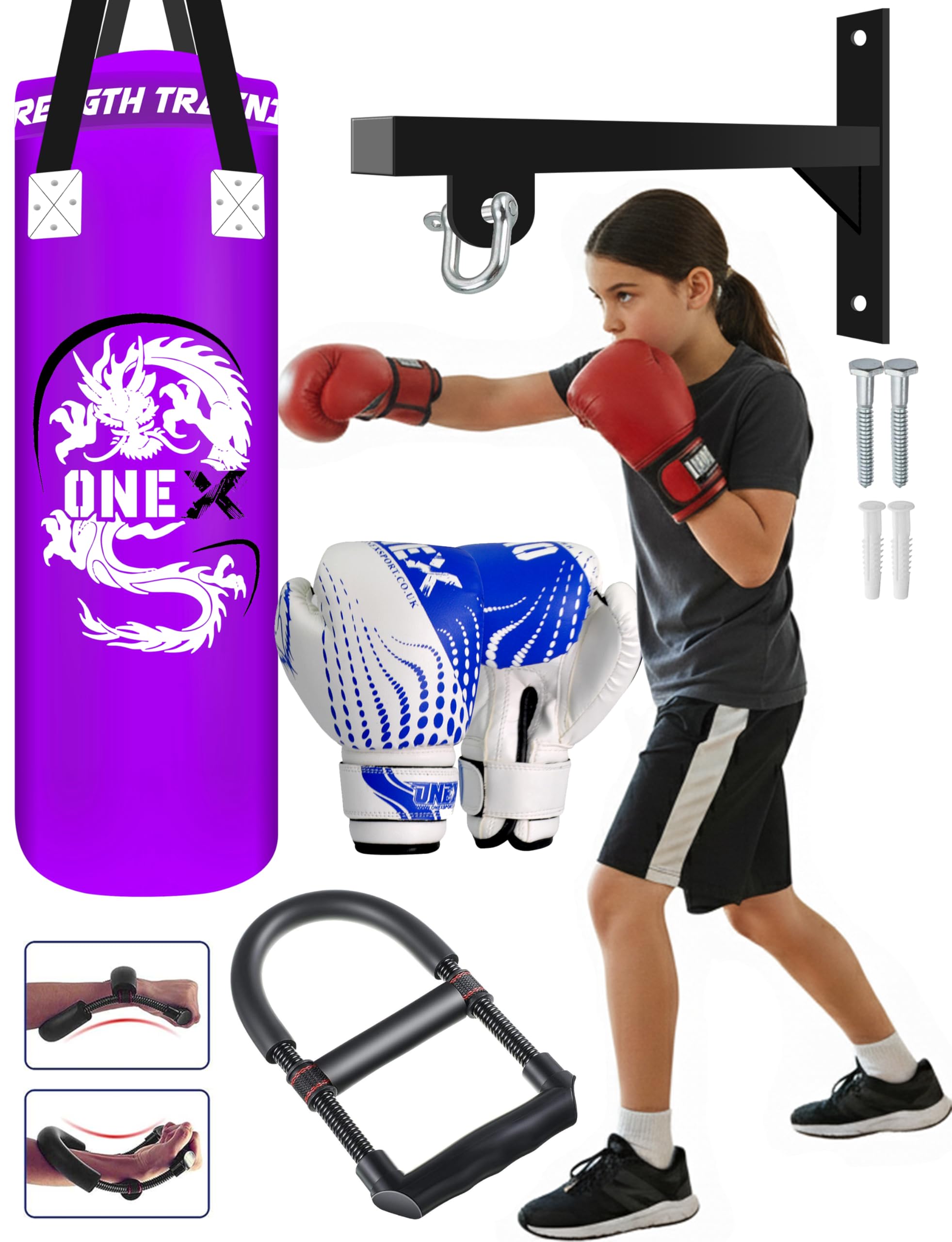 Boxing bag 3ft junior Punch bag with Wall Bracket, Boxing Gloves 6oz & Arm Wrist Apparatus MMA Muay Thai Kickboxing Punching bag Equipment for Indoor or Outdoor Training Set (PURPLE)