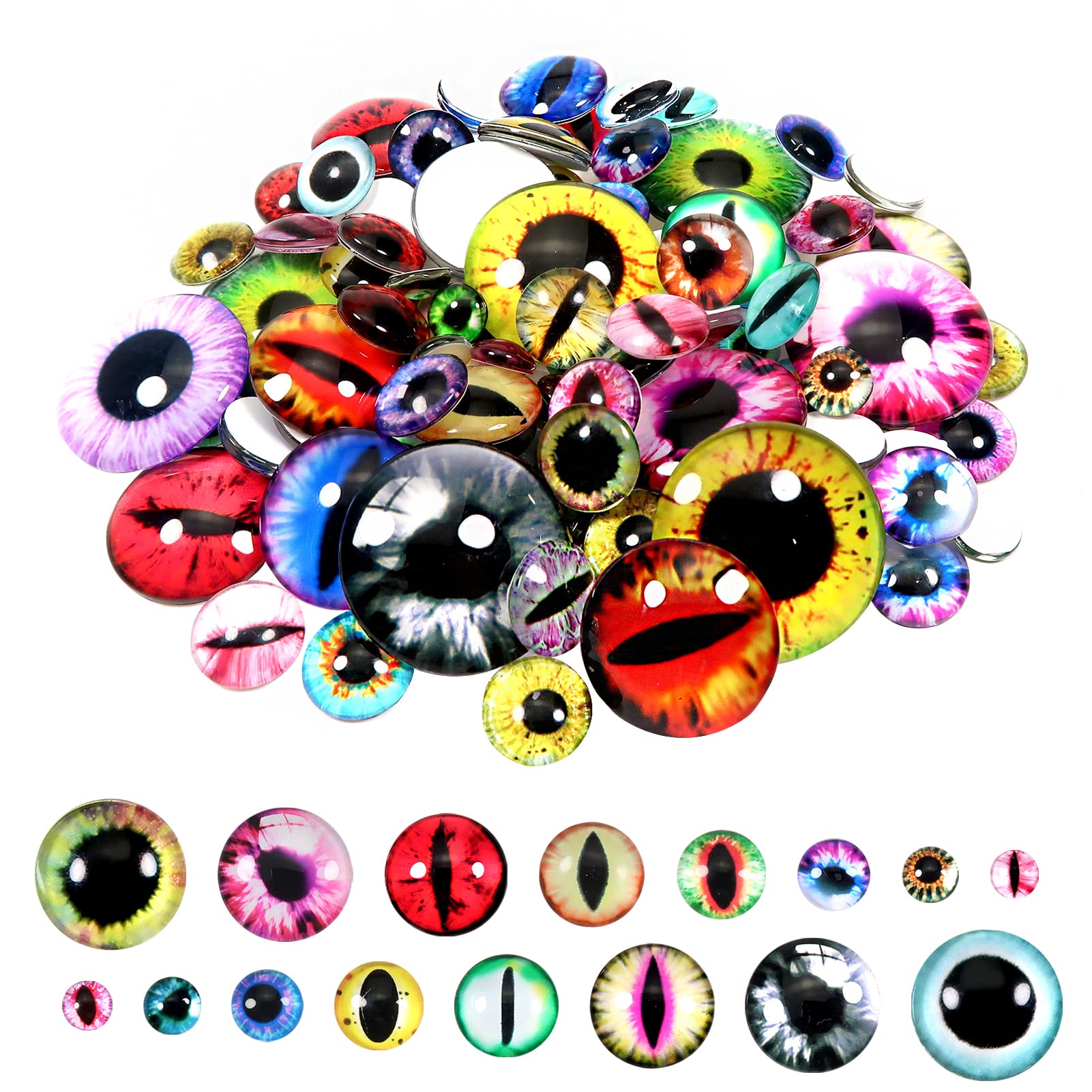 TOAOB 160pcs Assorted Colors Glass Dragon Eyes 6mm to 30mm Crafts Cabochons f...
