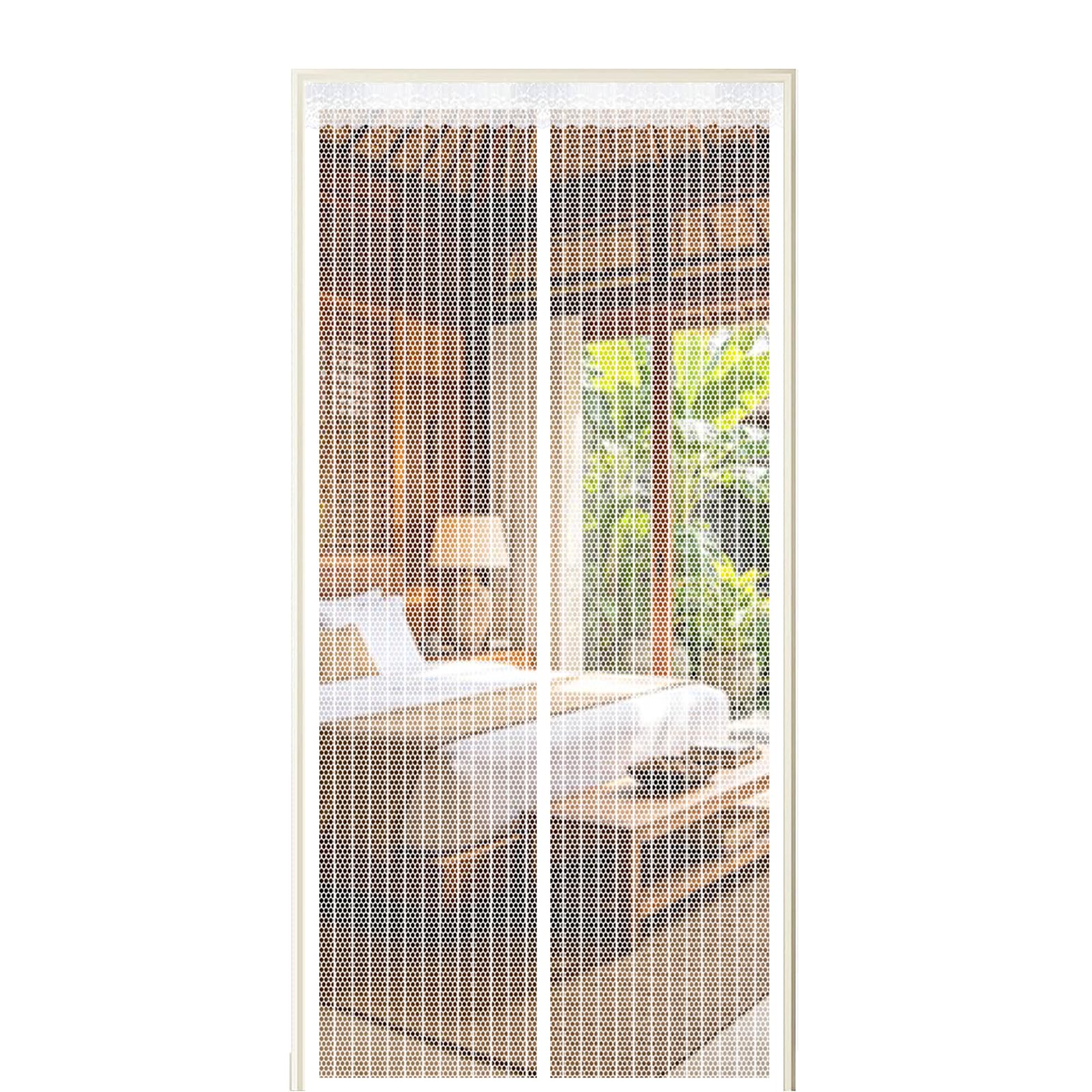 Screen Door 105 x 265 cm Self Sealing Powerful Magnets Magnetic Fly Screen Curtain with Powerful Magnets & Full Frame Magic Tape Suitable for Patio Doors Balcony Bedroom, White