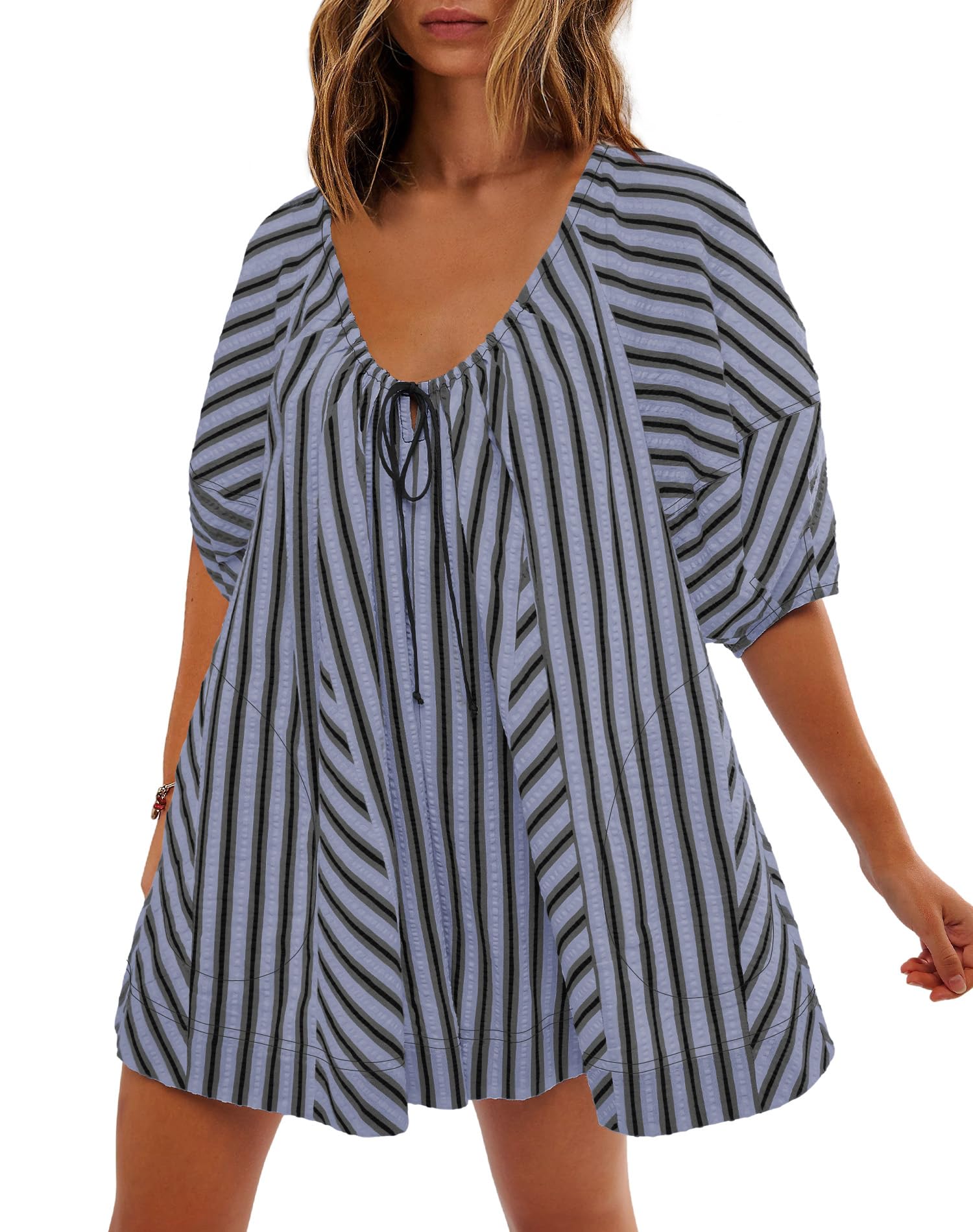 SENSERISE Womens Oversized Striped Romper Dress Shorts Jumpsuit Travel Outfit Beach Vacation Clothes with Pockets