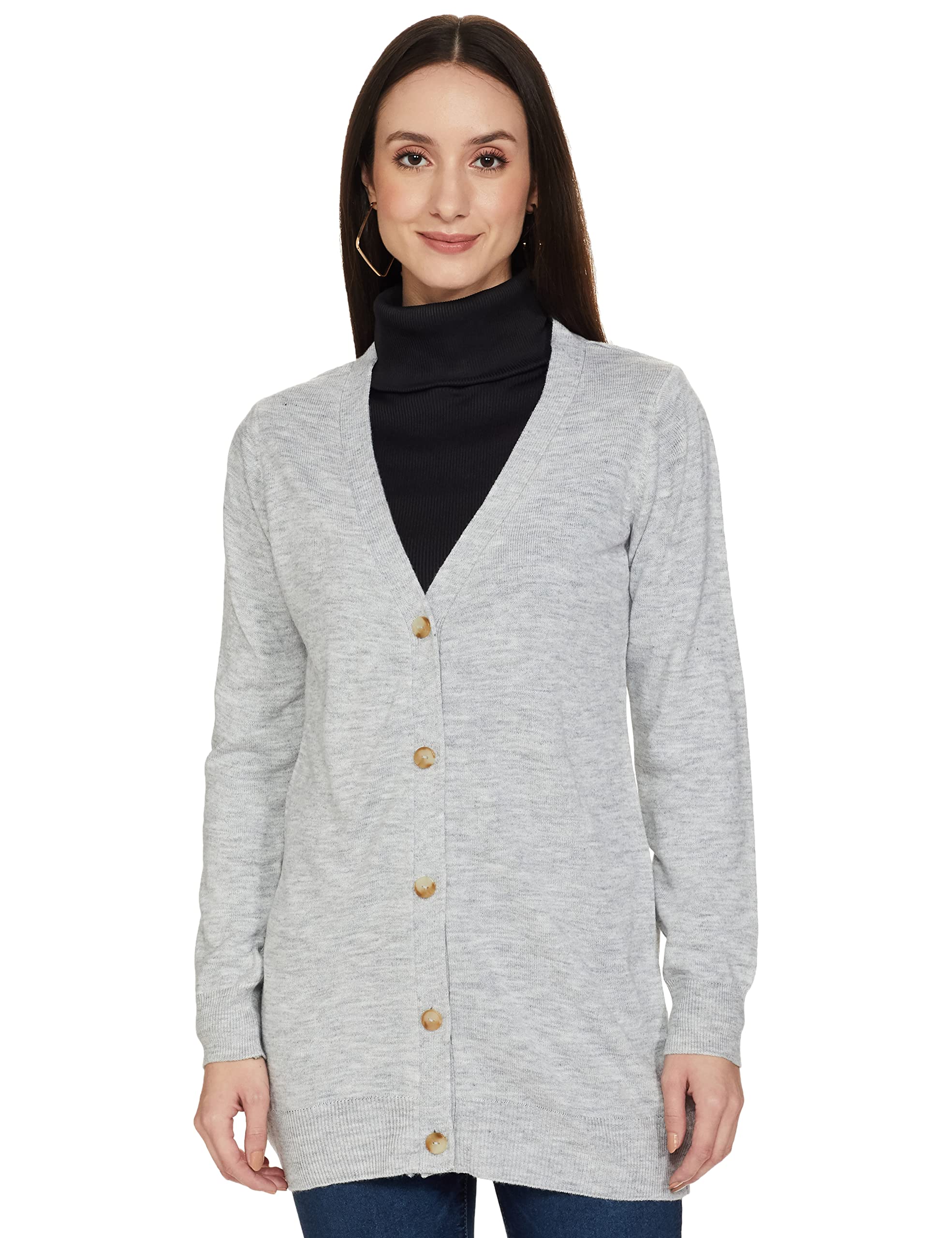 Amazon Brand - SymbolWomen's Acrylic V Neck Full Sleeve Regular Fit Tunic Length Cardigan Sweater