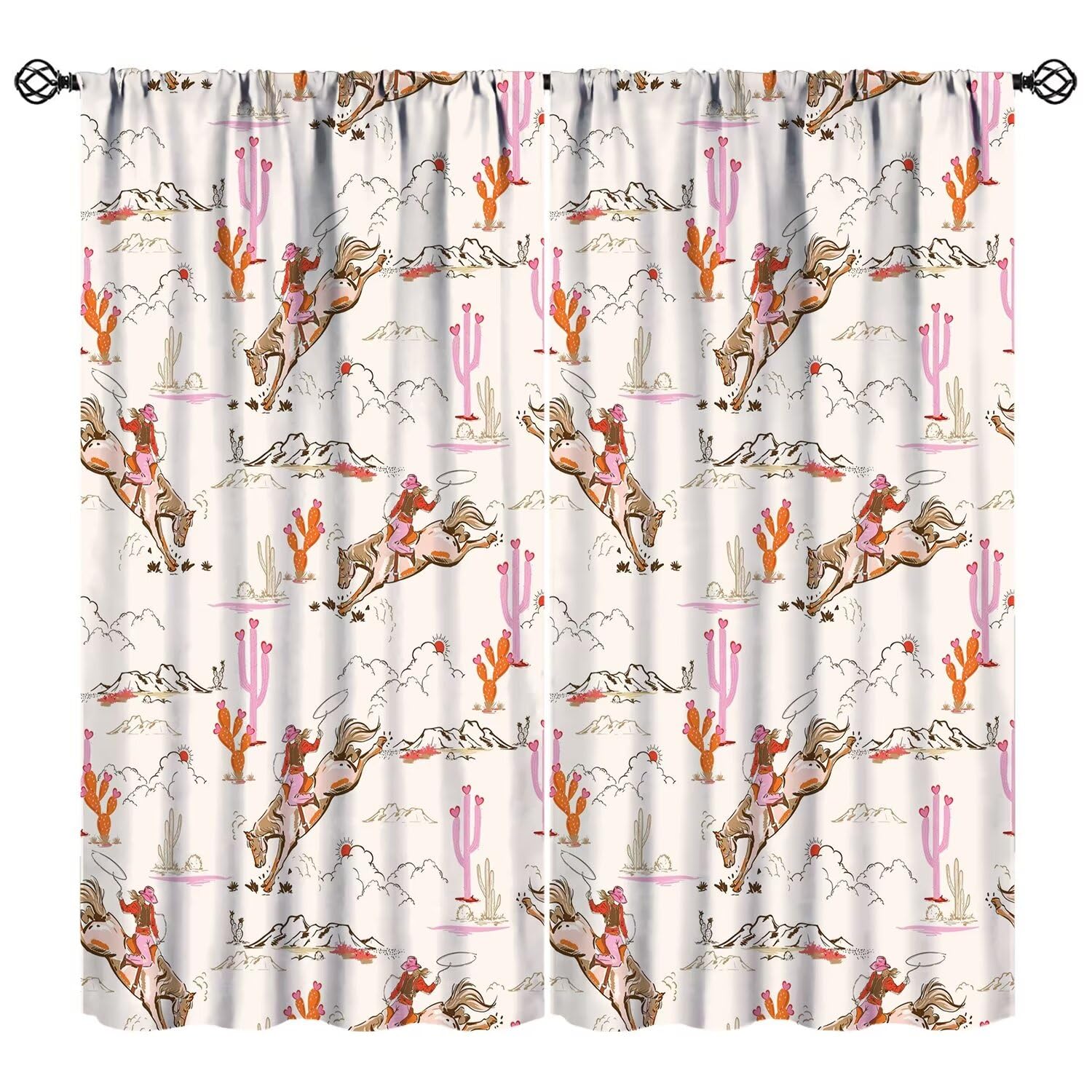 JADERYS Western Cowgirl Curtains Wild West Desert Horse Pink Cactus Cartoon Abstract Art Bedroom Living Room Bathroom Blackout Rod Pocket Decoration