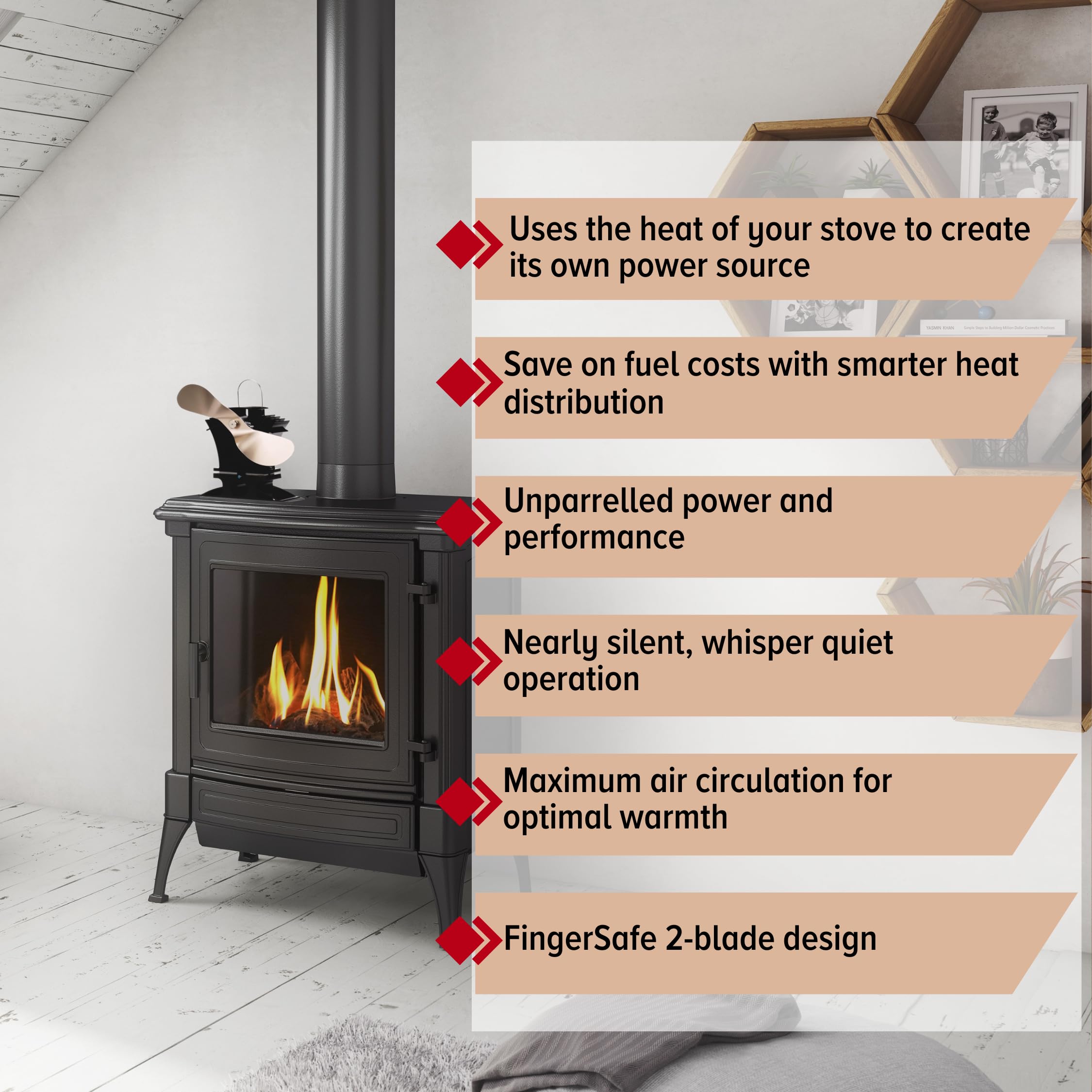 Ecofan BelAir Heat Powered Stove Fan - Powerful Design, Low