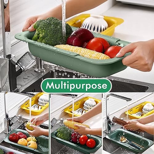 Miniatura 7 de Coladores y coladores plegables para fregadero, cesta extensible de plástico para frutas y verduras, cesta escurridor para cocina (longitud 13.6 a