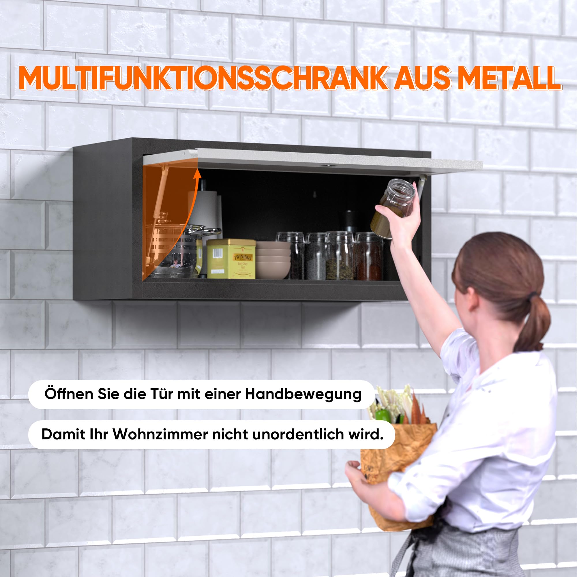SUPEER Hängeschrank Metall Werkzeugschrank mit Klapptür,Abschließbar Wandhängeschrank aus Edelstahl,Garage Werkstatt Küche H35 x L66 x D30 cm