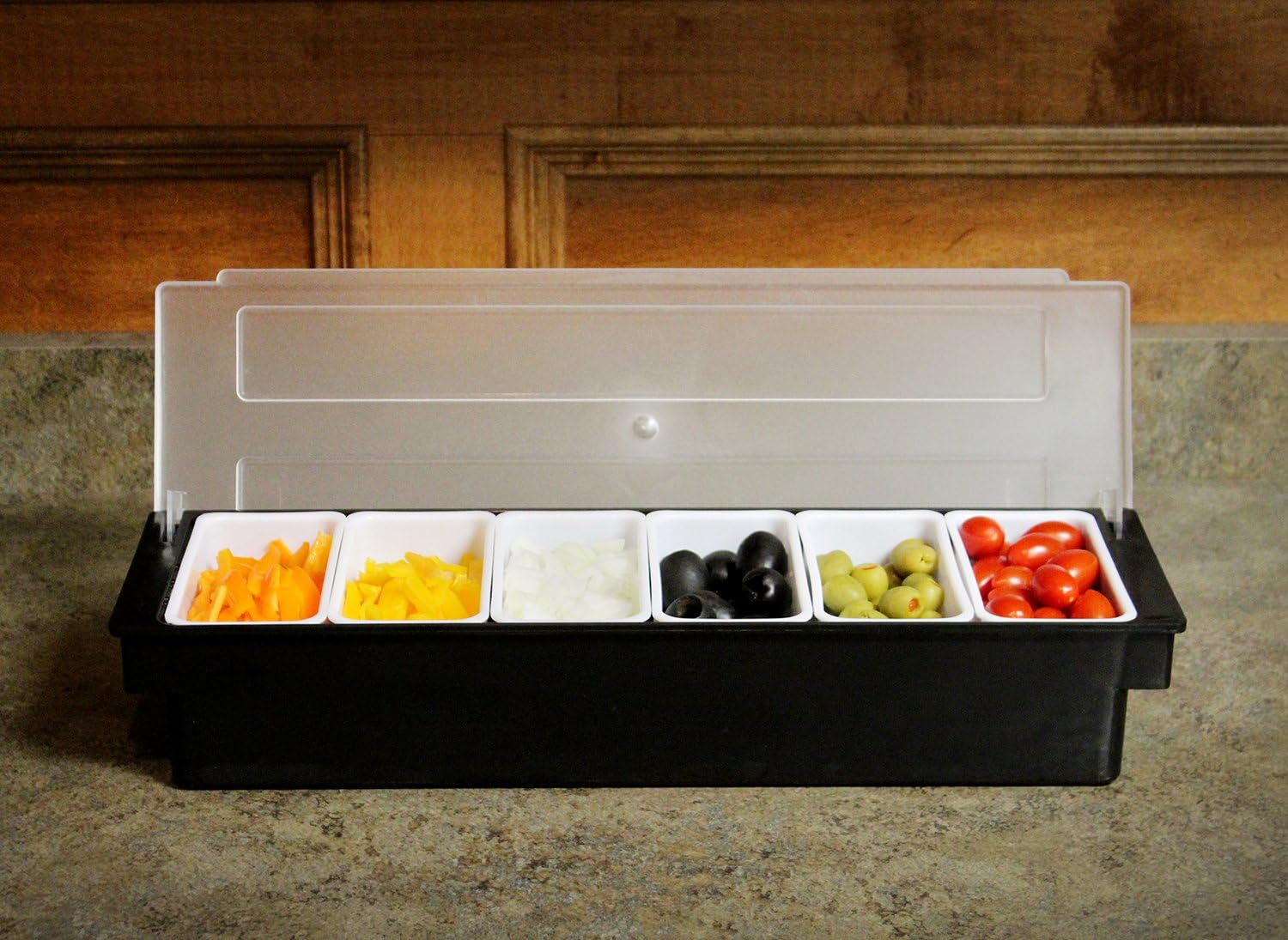 Ice Cooled Condiment Serving Container Chilled Garnish Tray Bar Caddy